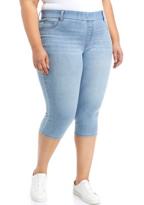 Kim Rogers Women's Plus Size Pull On Denim Capris, White, 18W