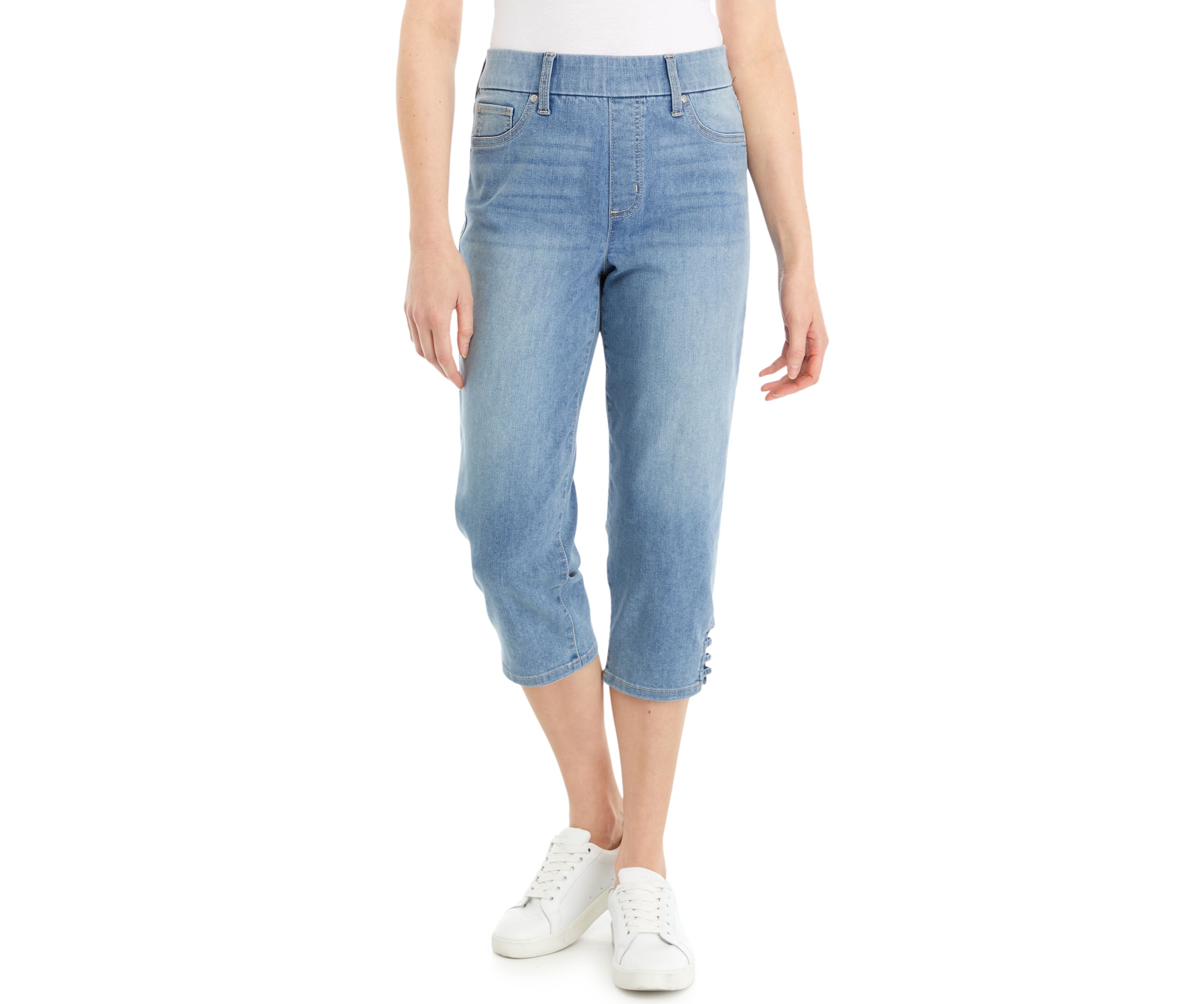 Womens Ladder Hem Detail Denim Capri Jeans