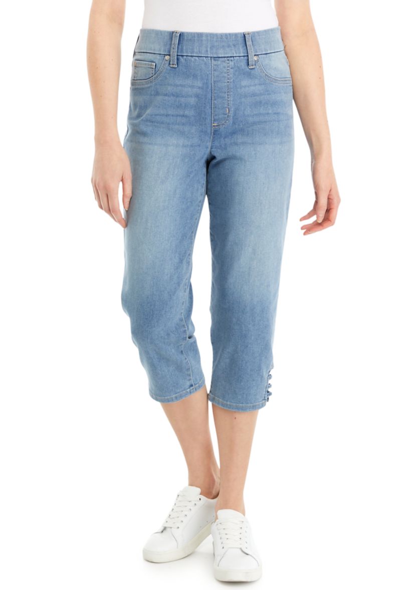 Womens Ladder Hem Detail Denim Capri Jeans