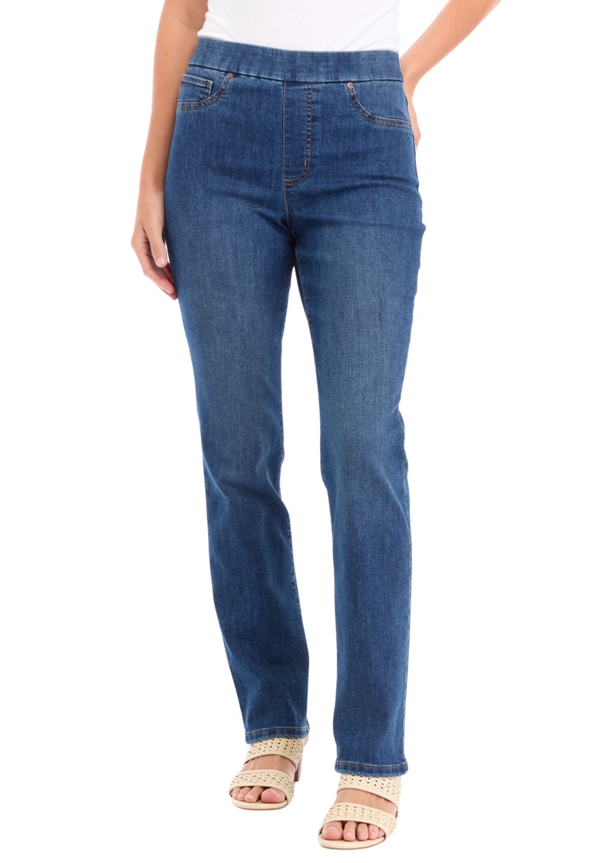 Womens Pull On Straight Leg Denim Jeans