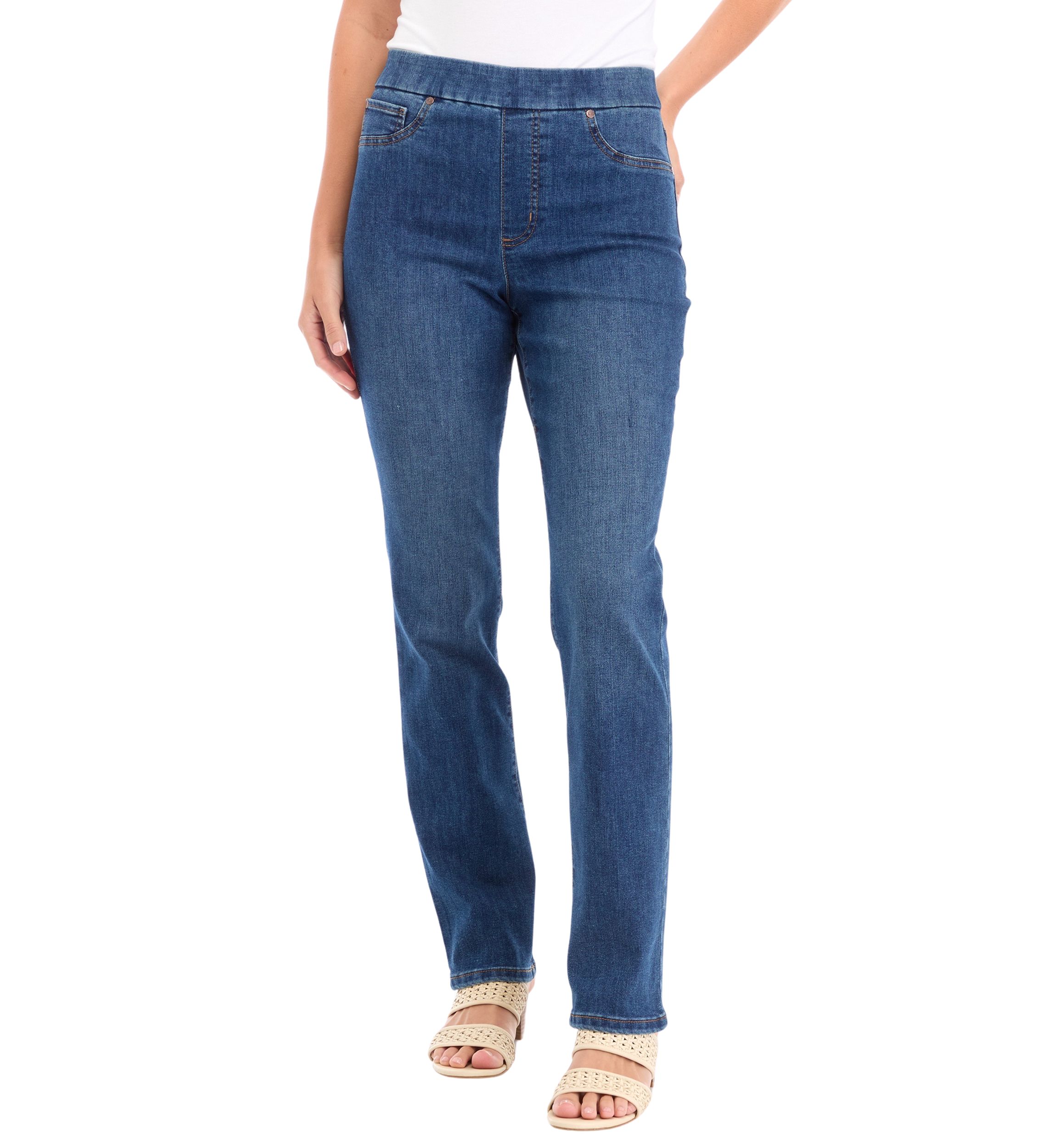 Womens Pull On Straight Leg Denim Jeans