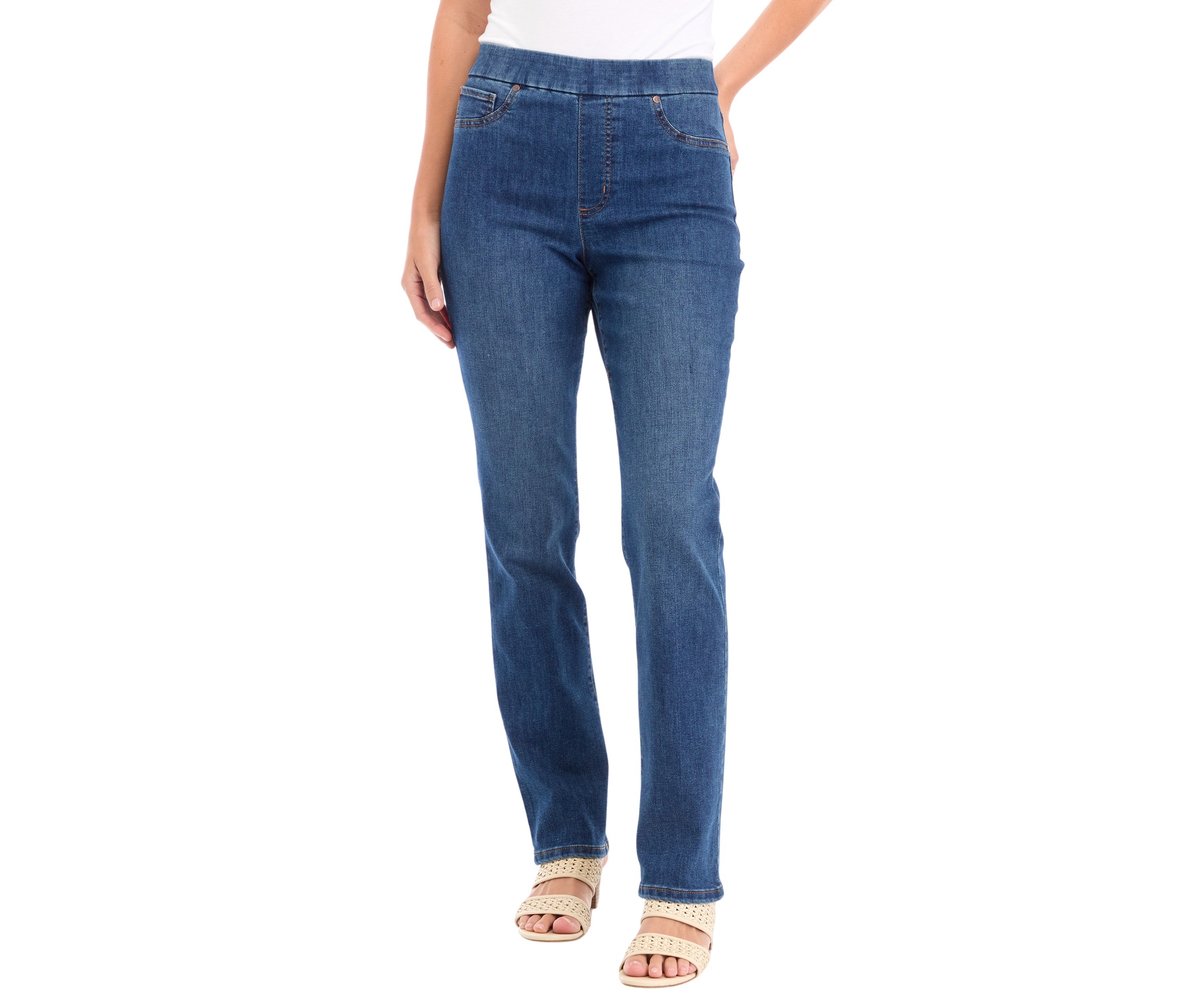 Womens Pull On Straight Leg Denim Jeans
