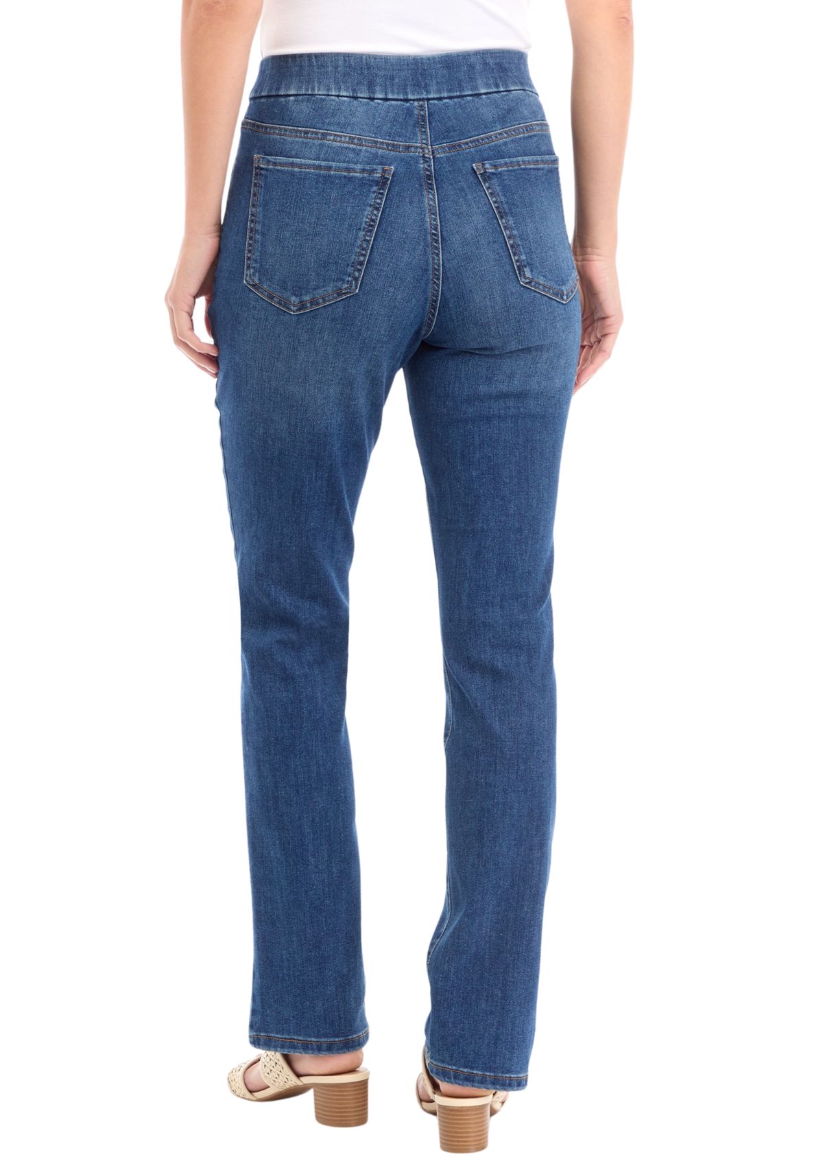 Womens Pull On Straight Leg Denim Jeans