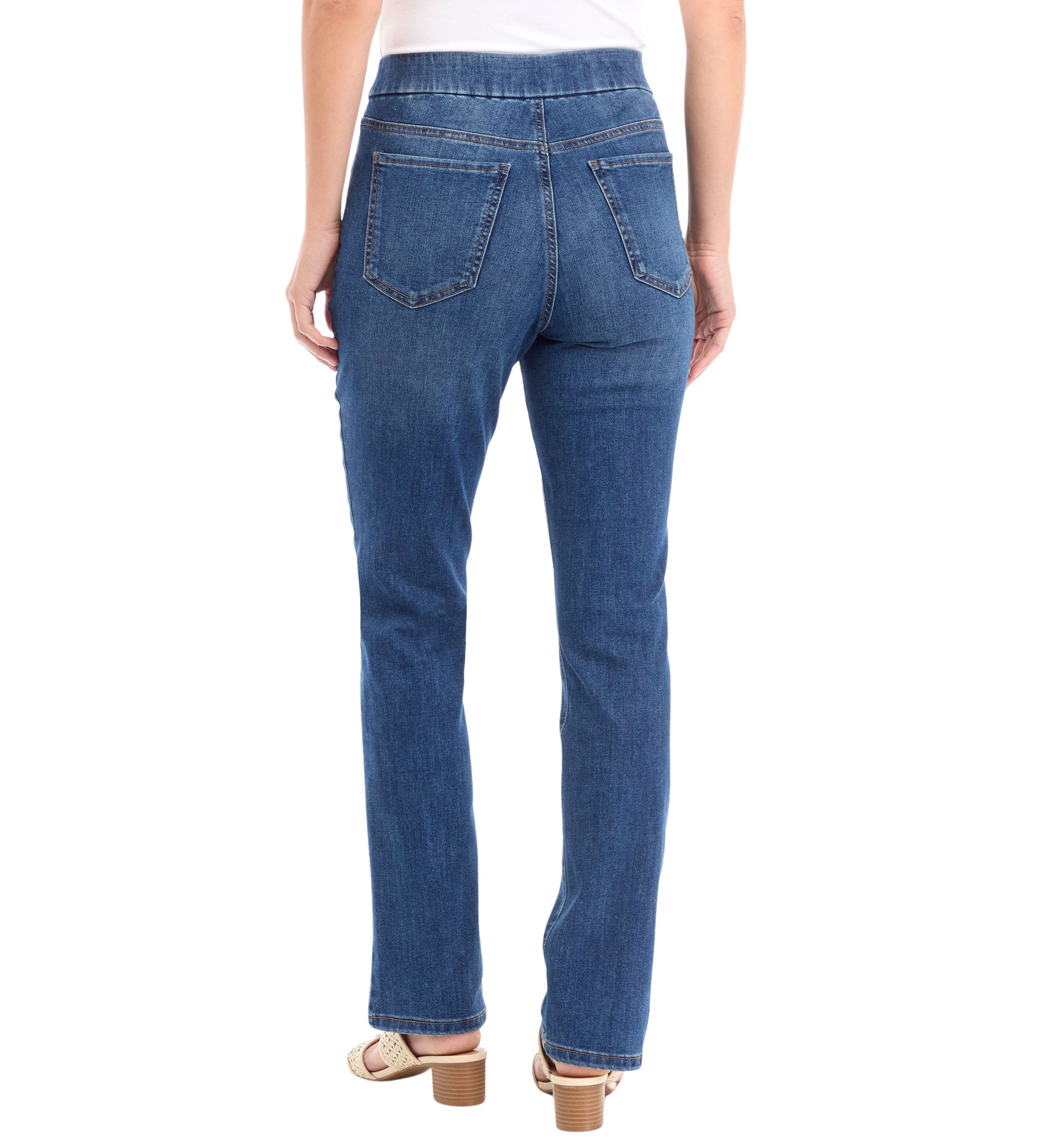 Womens Pull On Straight Leg Denim Jeans