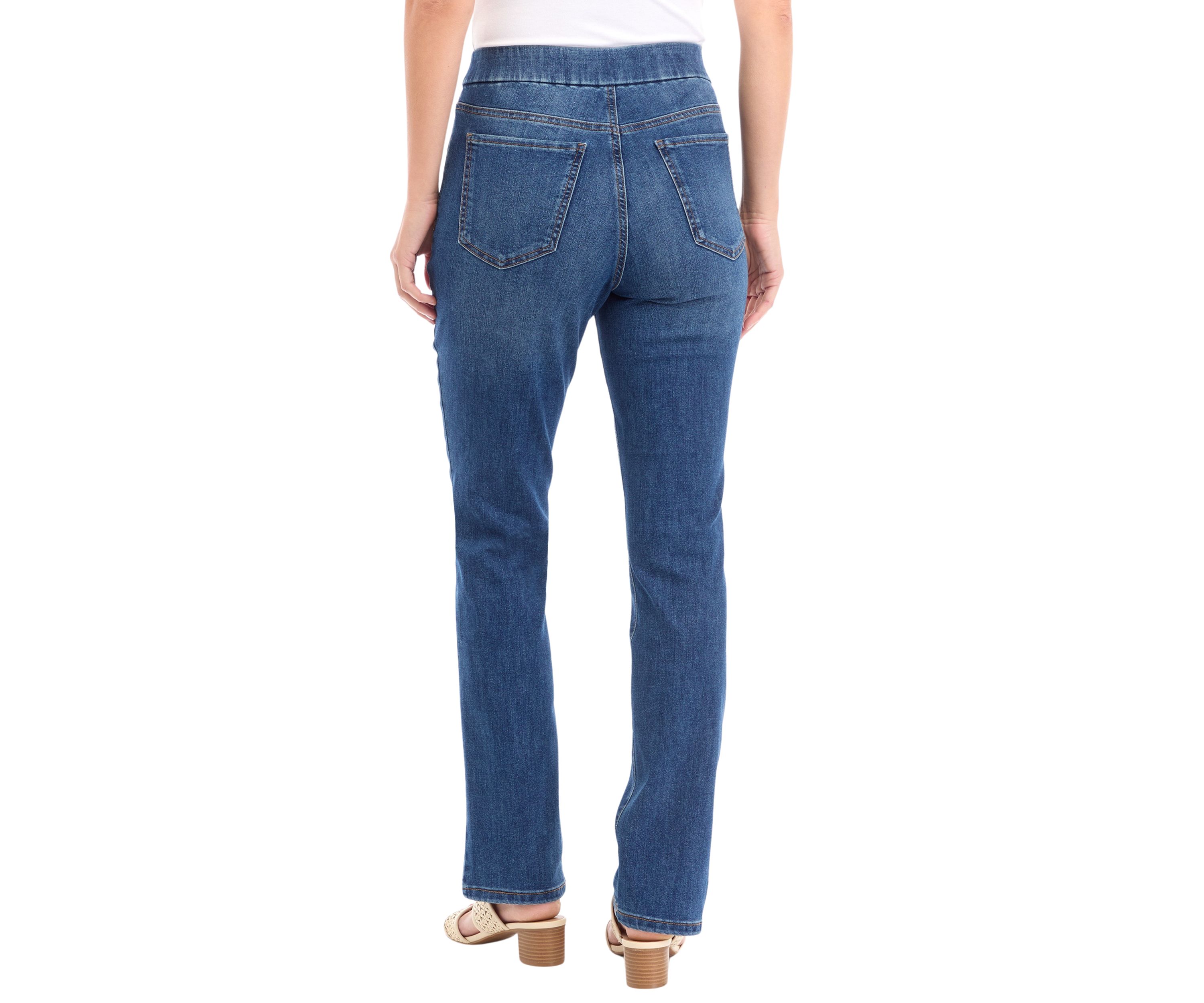 Womens Pull On Straight Leg Denim Jeans