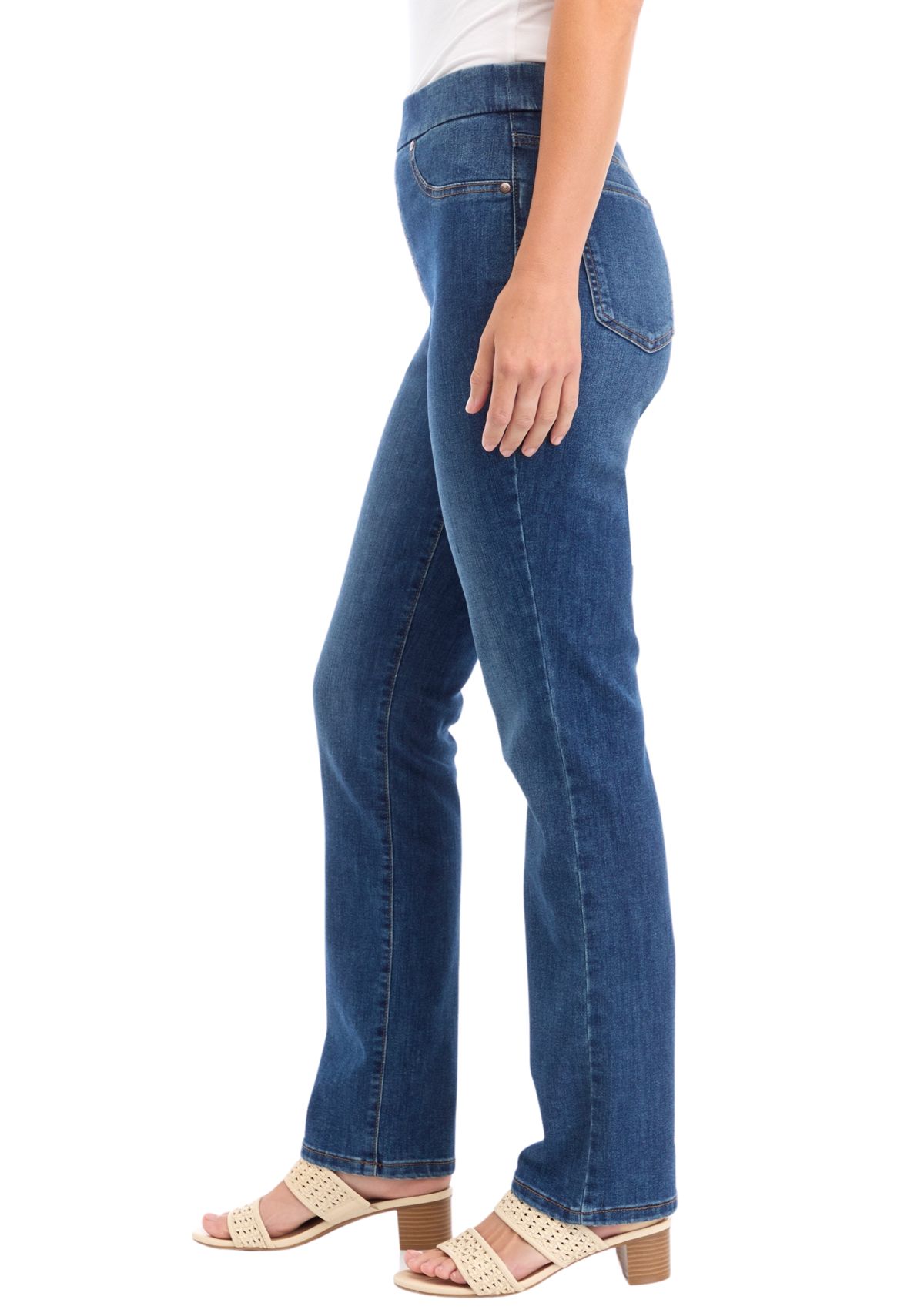 Womens Pull On Straight Leg Denim Jeans