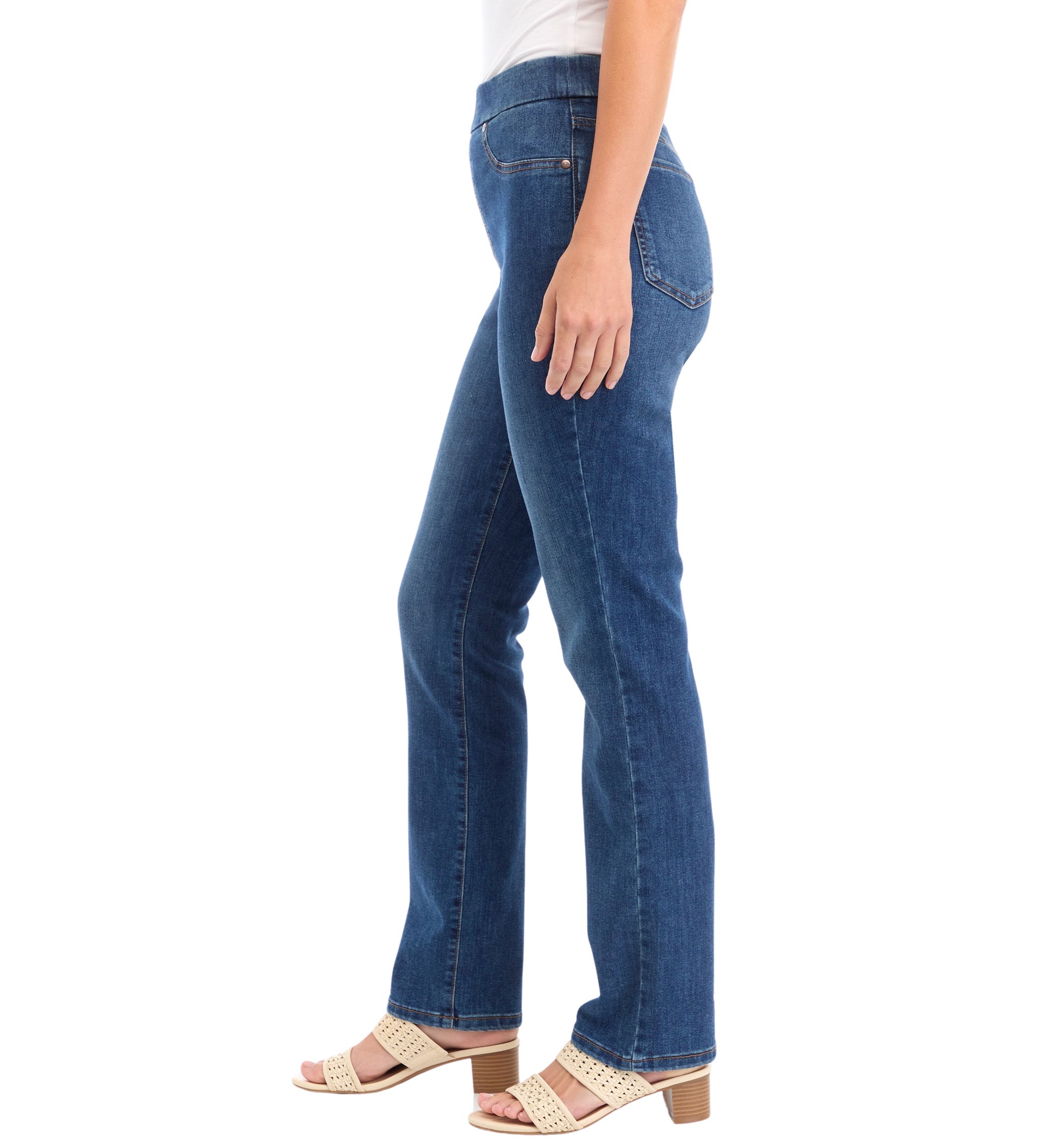 Womens Pull On Straight Leg Denim Jeans