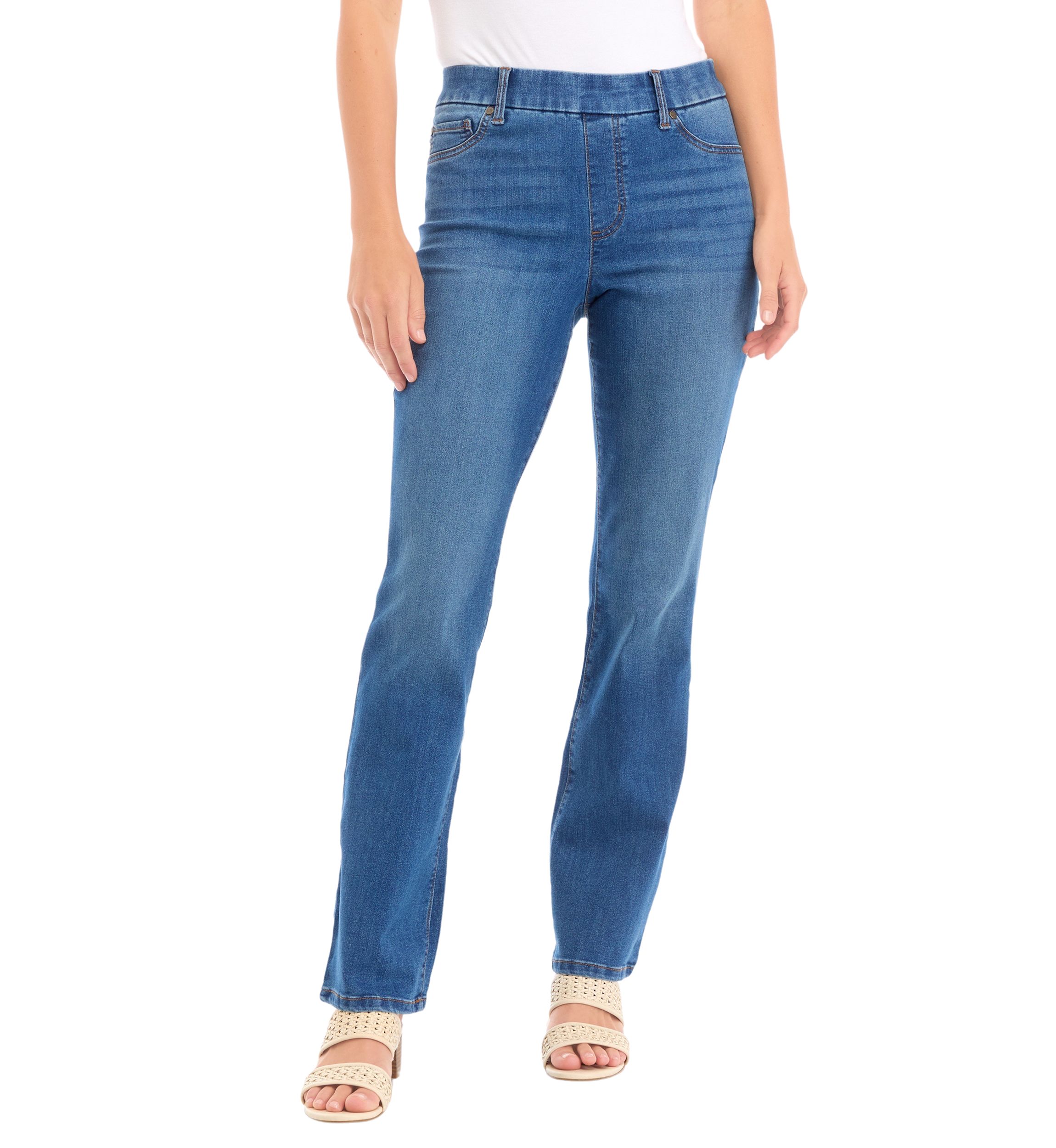 Womens Pull On Bootcut Denim Jeans 
