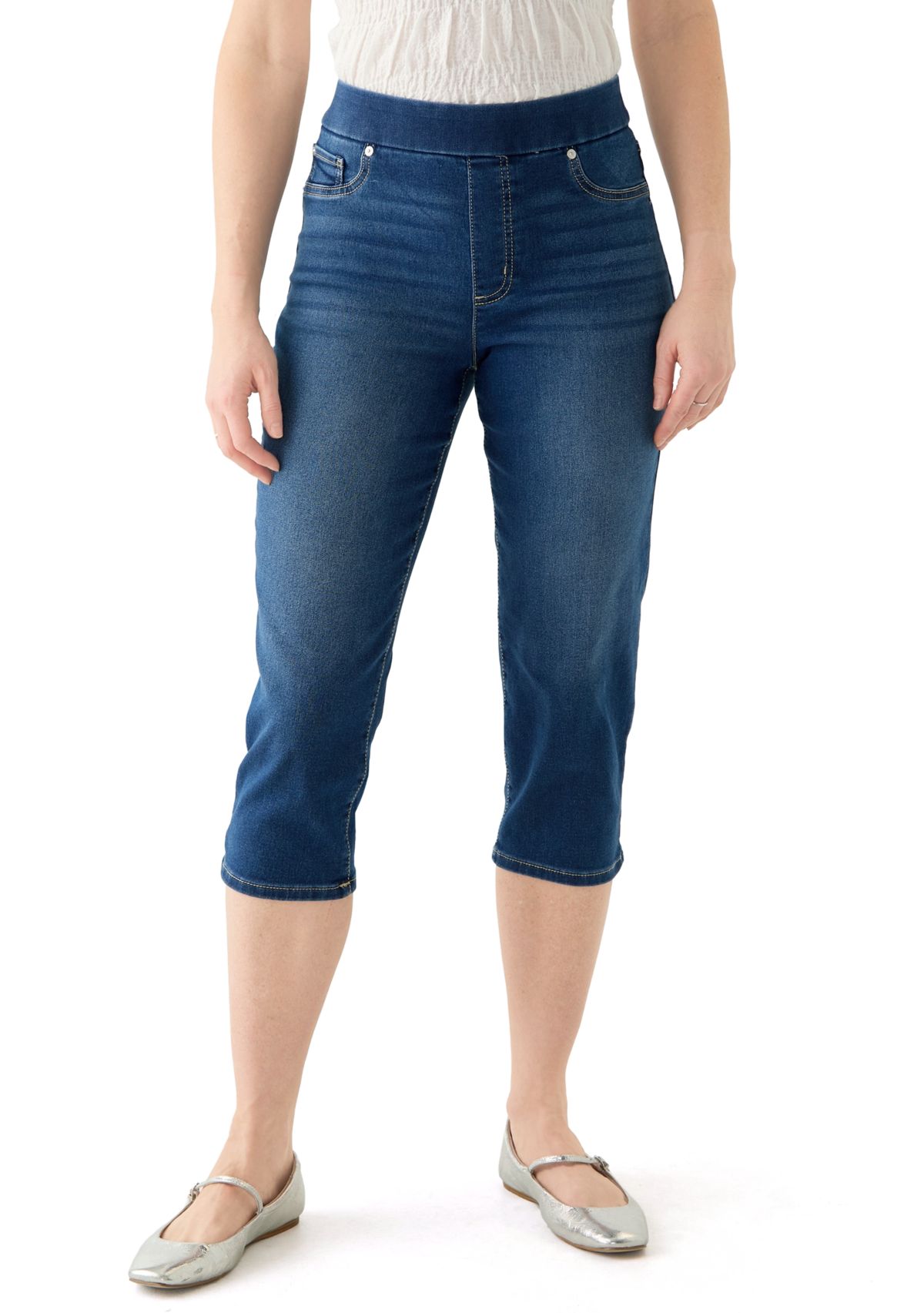 Womens Knit Denim Capri Jeans