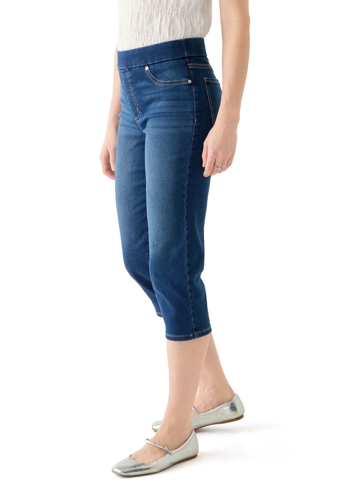 Womens Knit Denim Capri Jeans