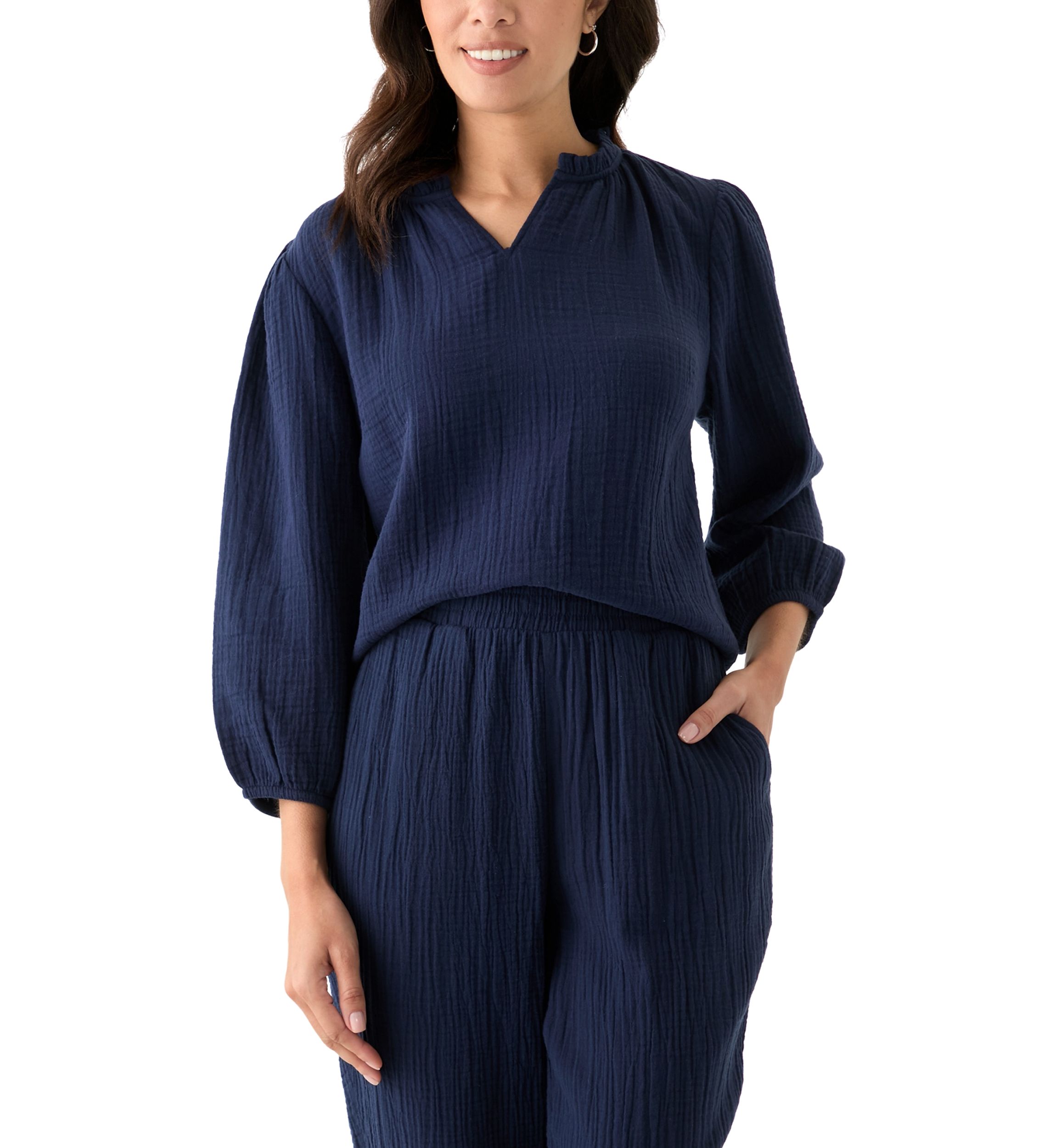 Womens Gauze Ruffle Top
