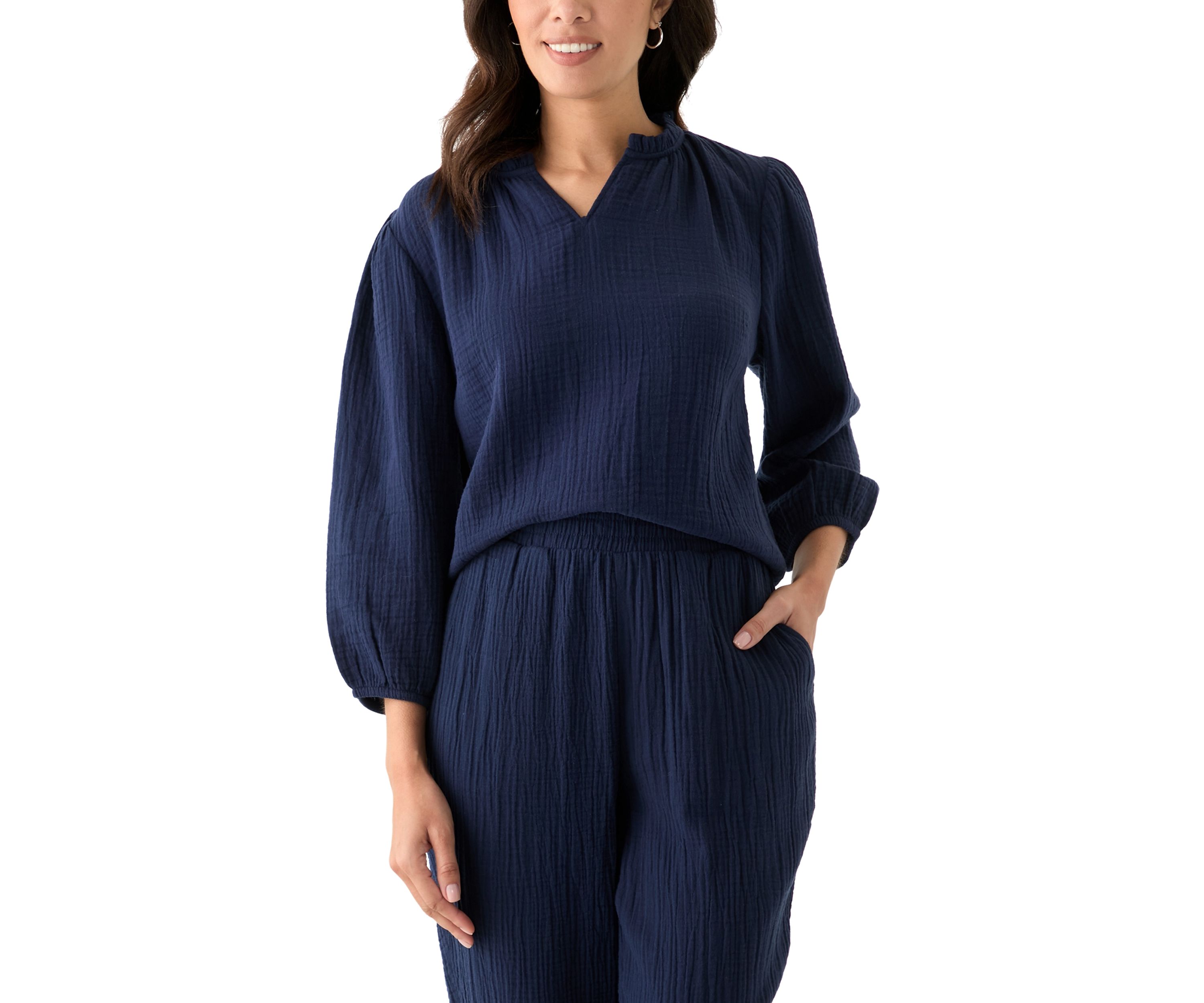 Womens Gauze Ruffle Top