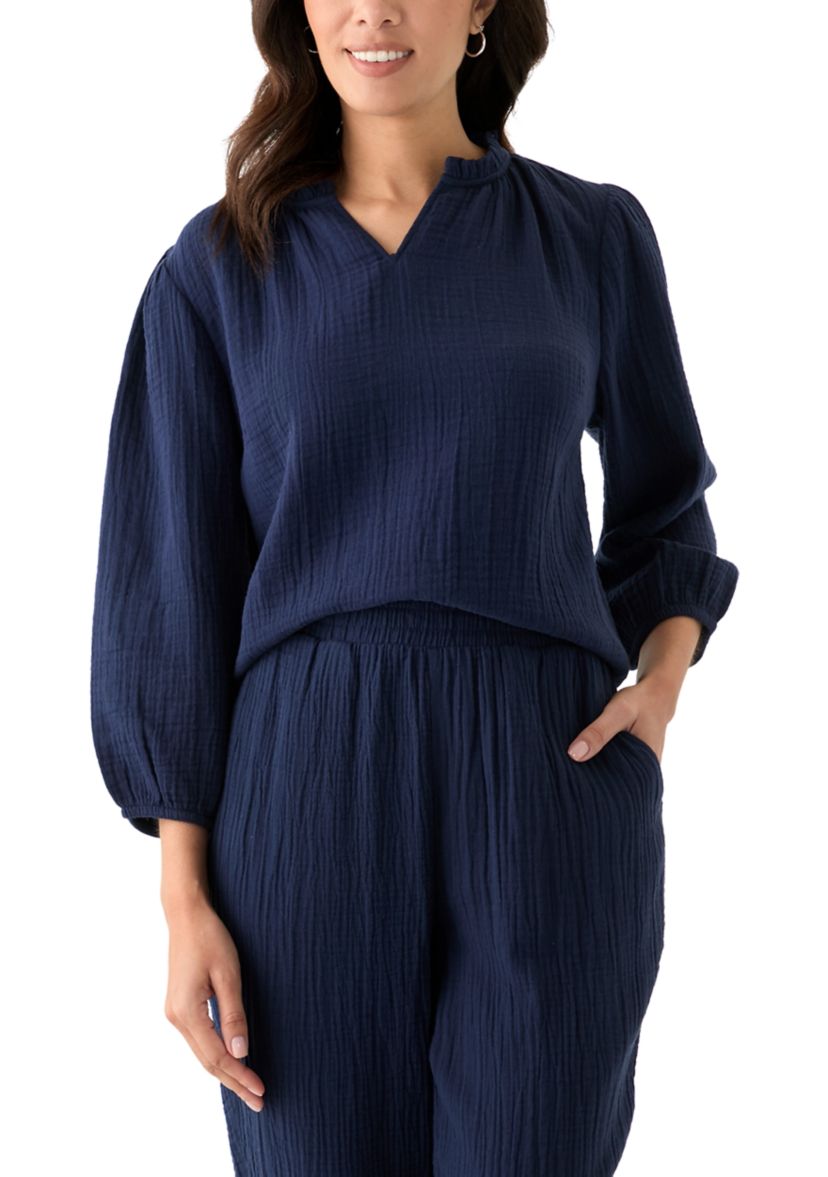 Womens Gauze Ruffle Top