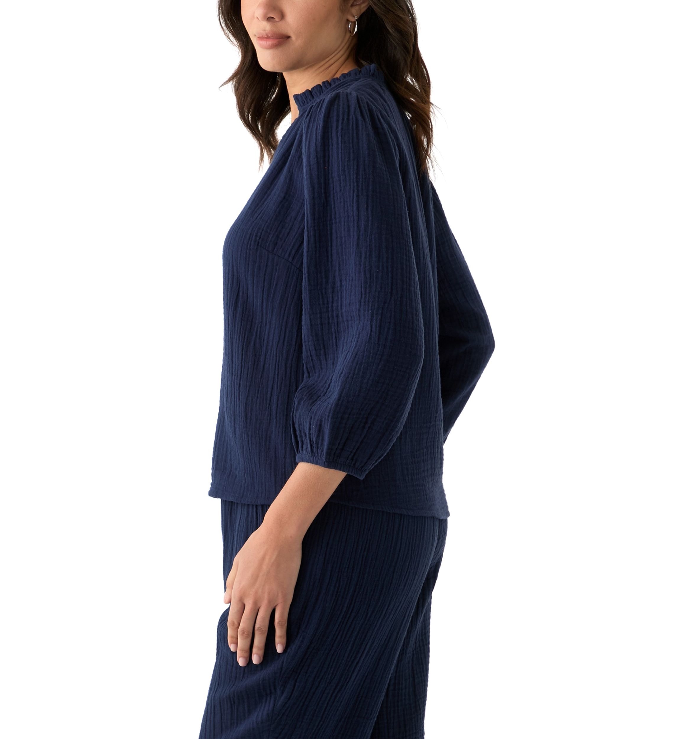 Womens Gauze Ruffle Top