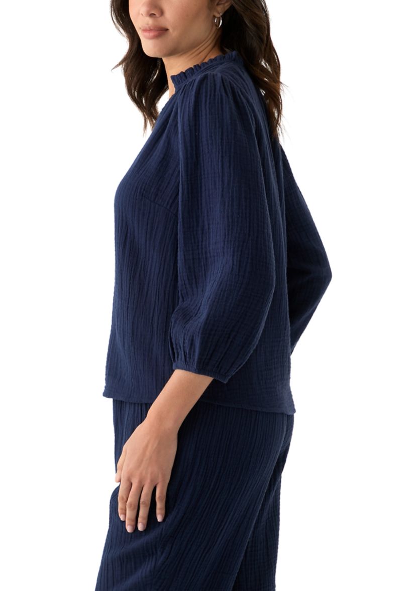 Womens Gauze Ruffle Top