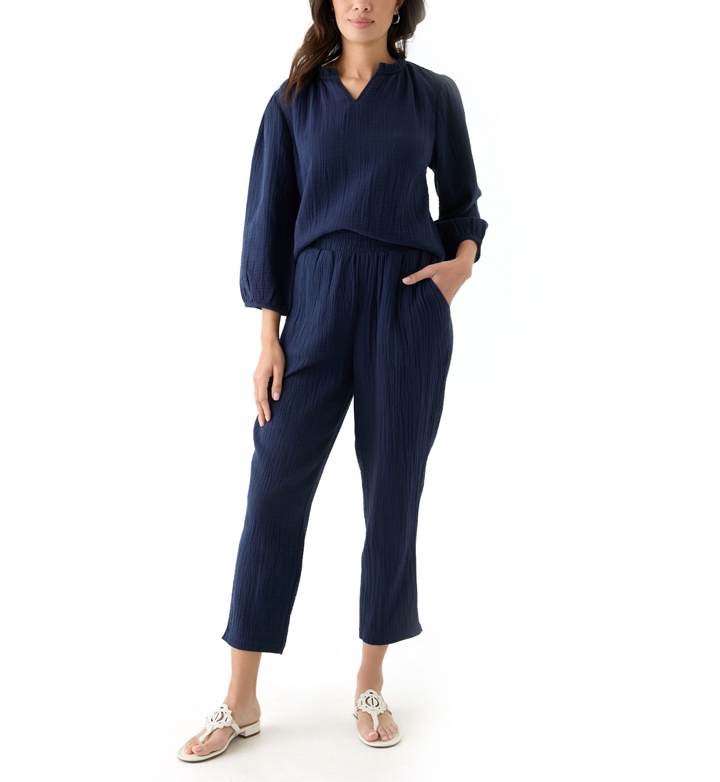 Womens Gauze Ruffle Top