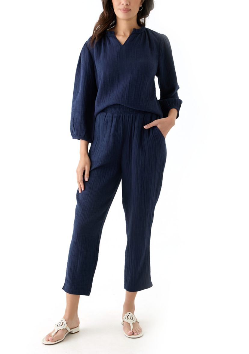 Womens Gauze Ruffle Top