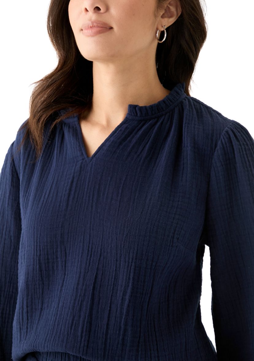 Womens Gauze Ruffle Top