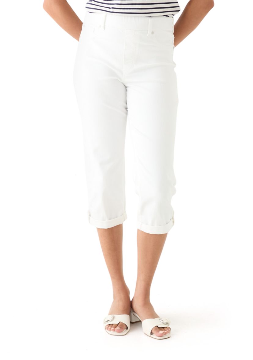 Womens Pull On Hem Detail Denim Capris
