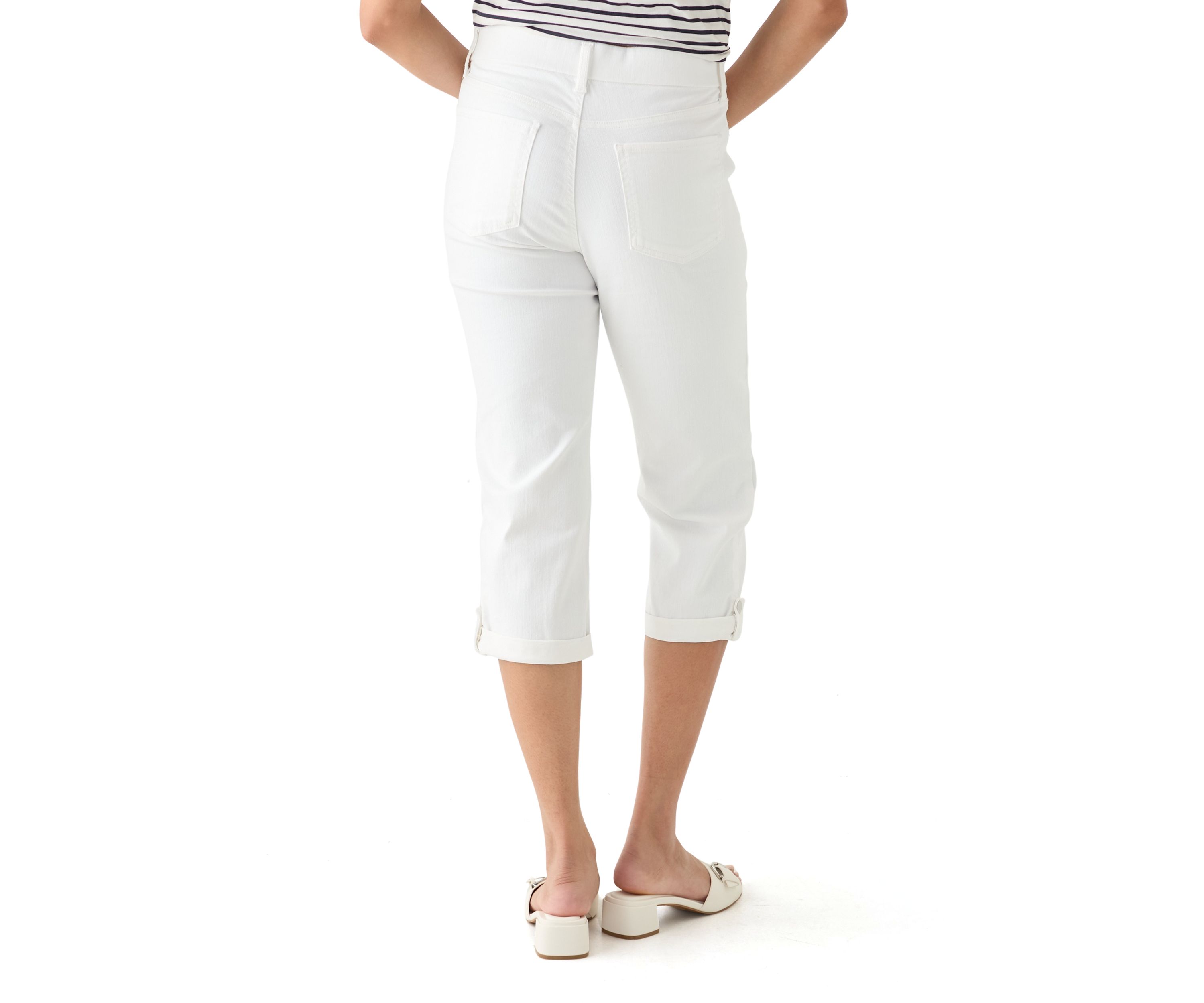 Womens Pull On Hem Detail Denim Capris