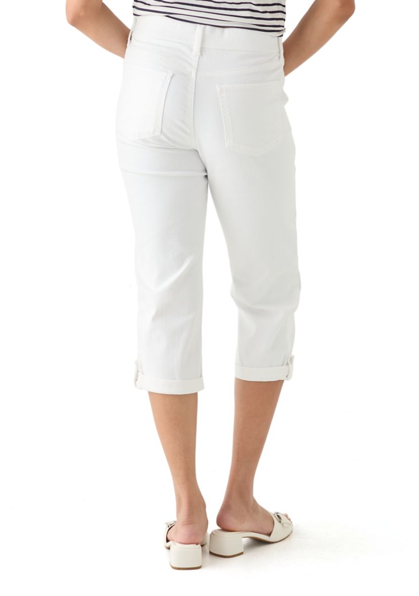 Womens Pull On Hem Detail Denim Capris
