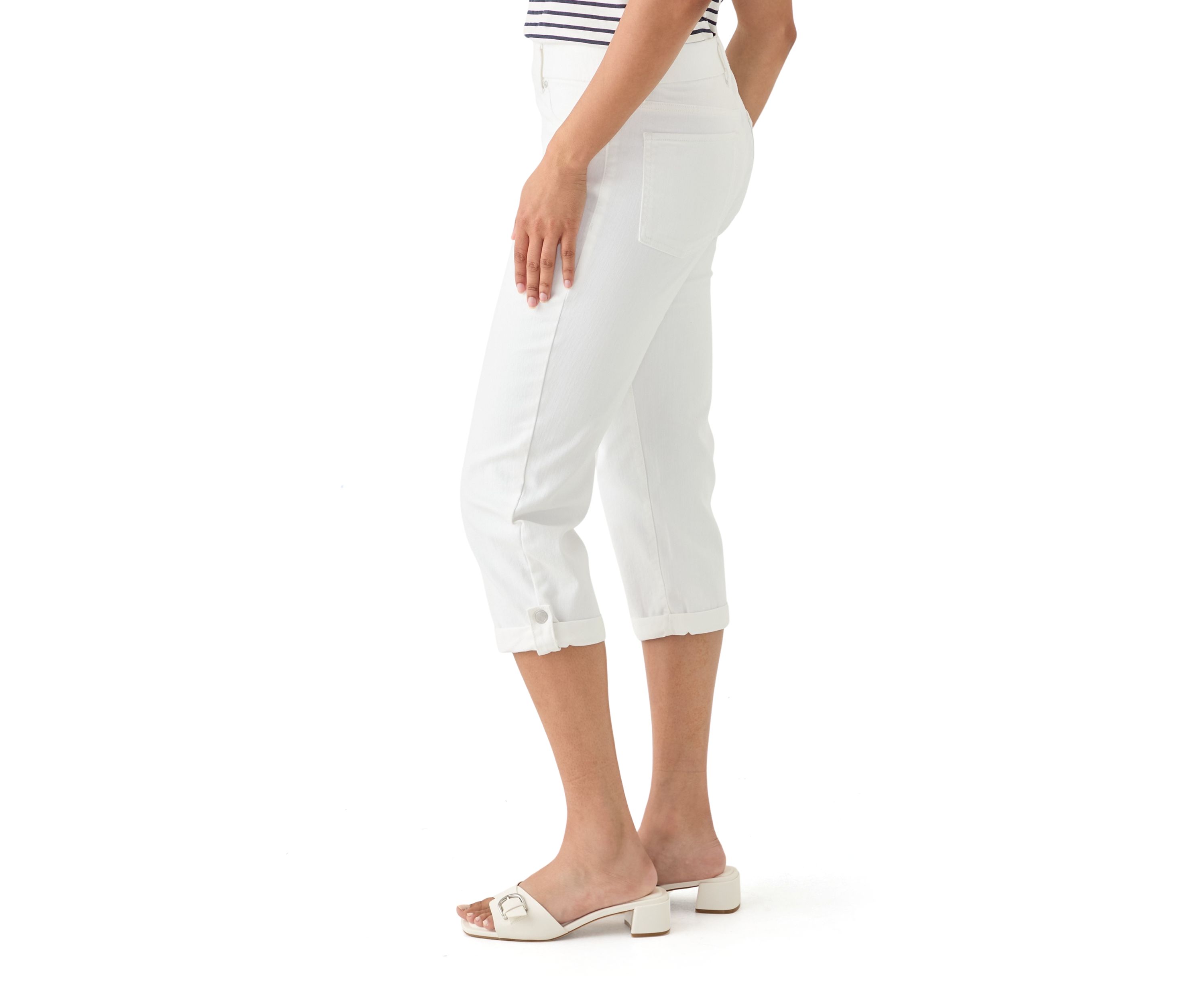 Womens Pull On Hem Detail Denim Capris