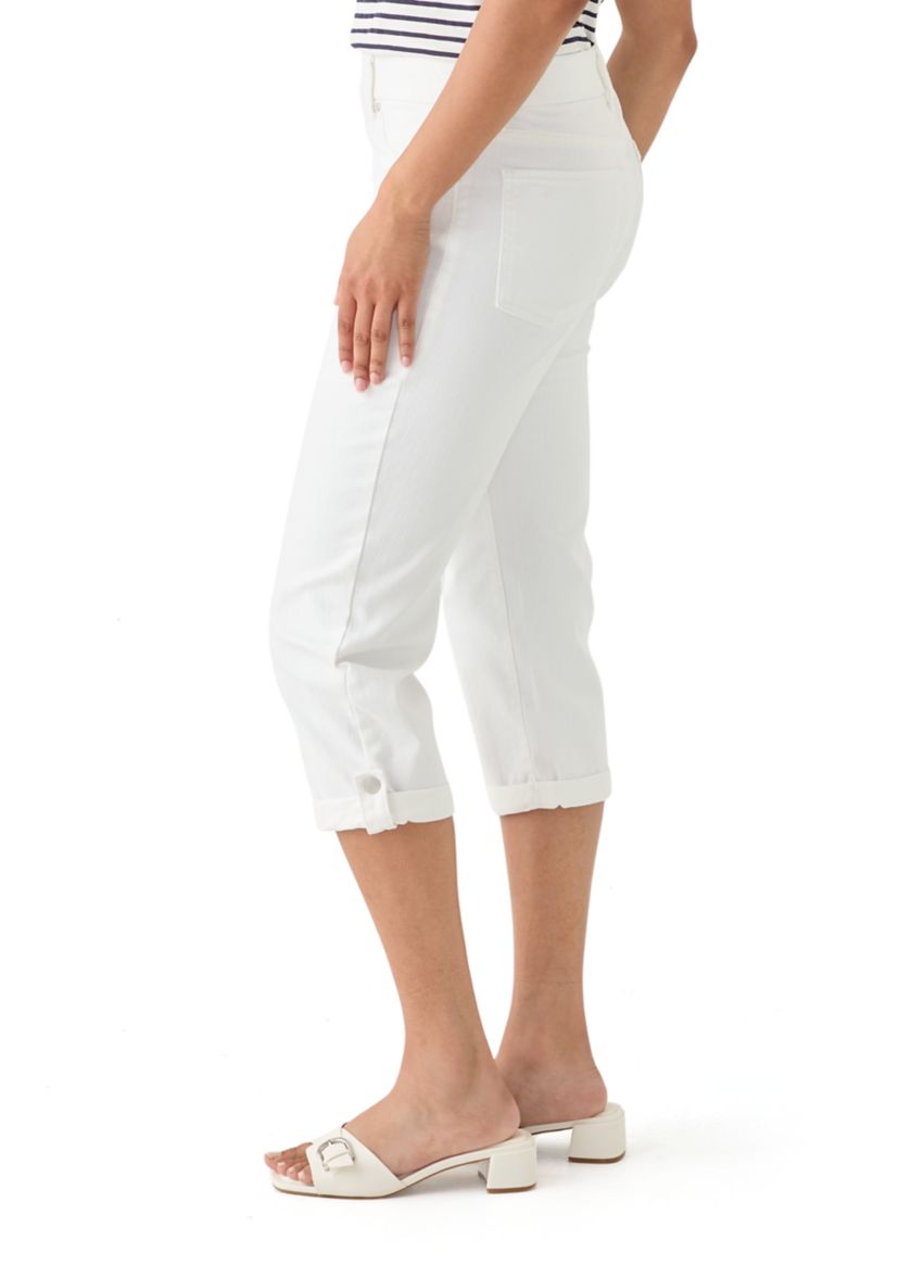 Womens Pull On Hem Detail Denim Capris