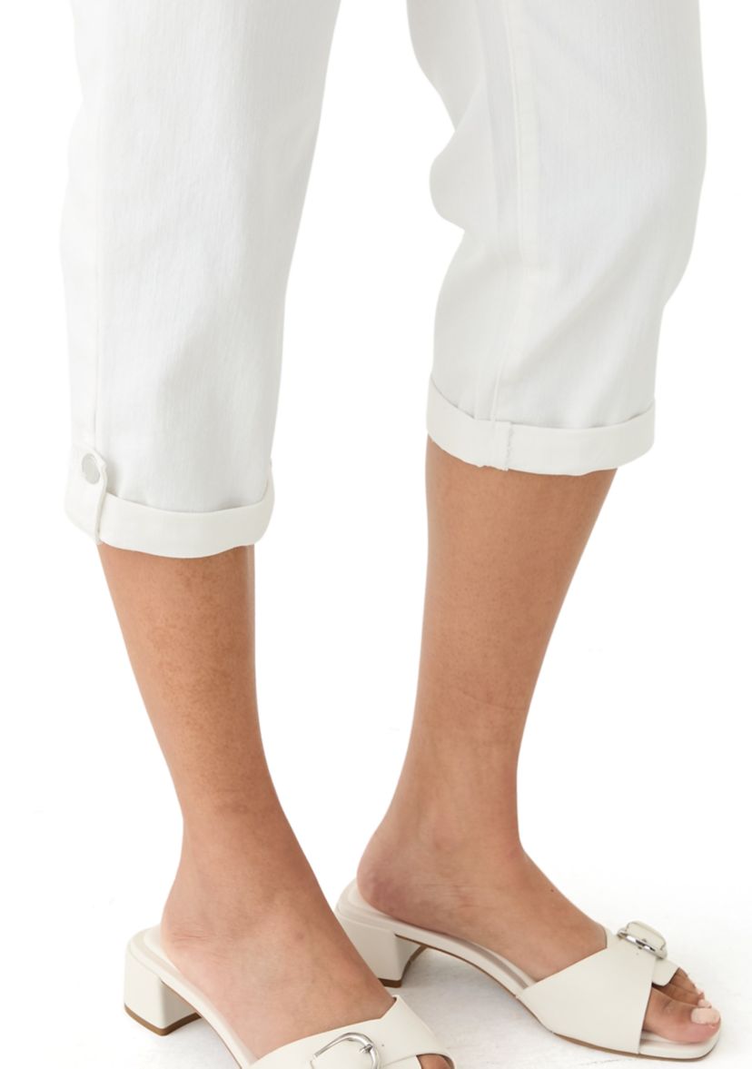 Womens Pull On Hem Detail Denim Capris