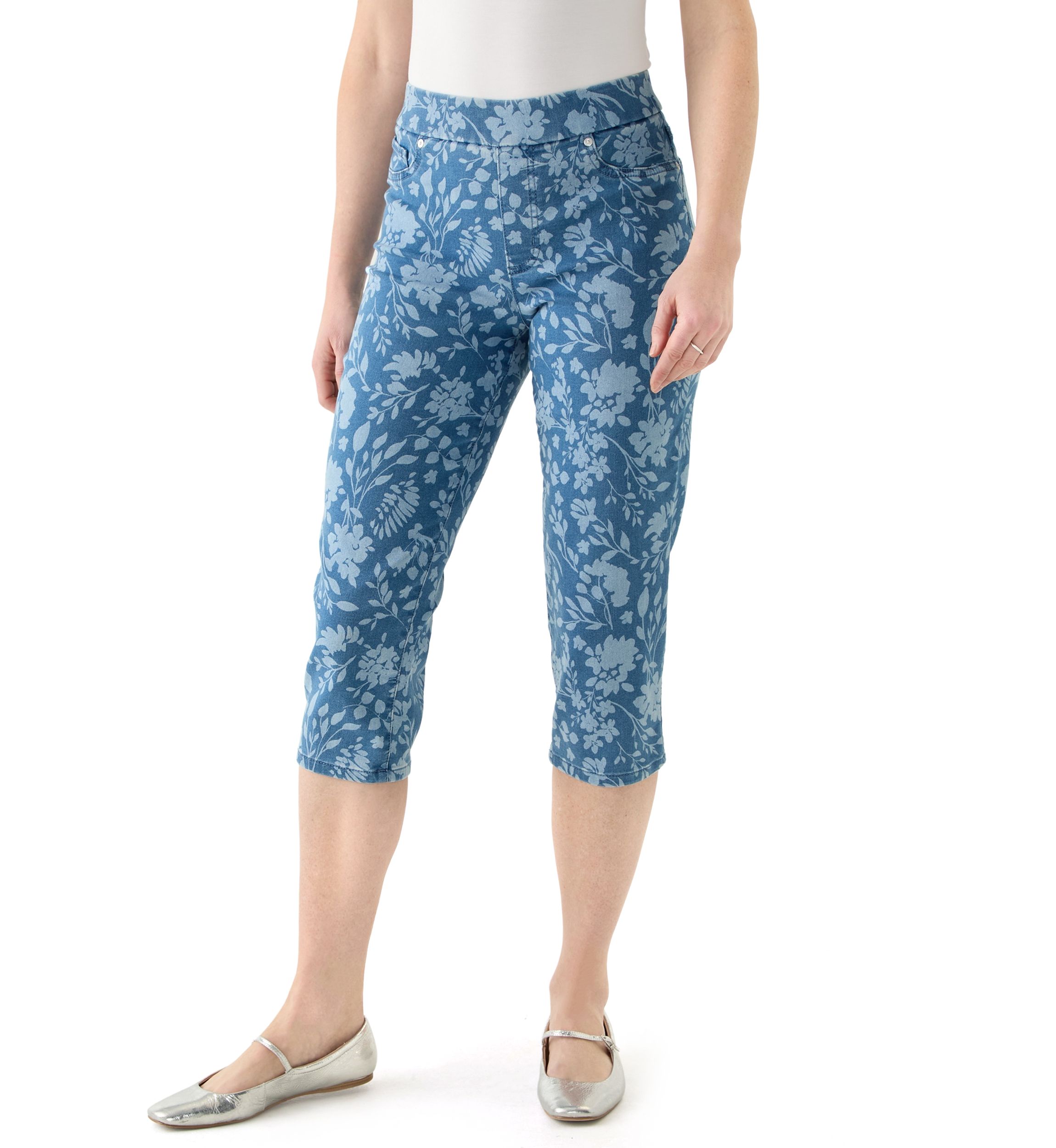 Womens Bicolor Floral Capri Jeans