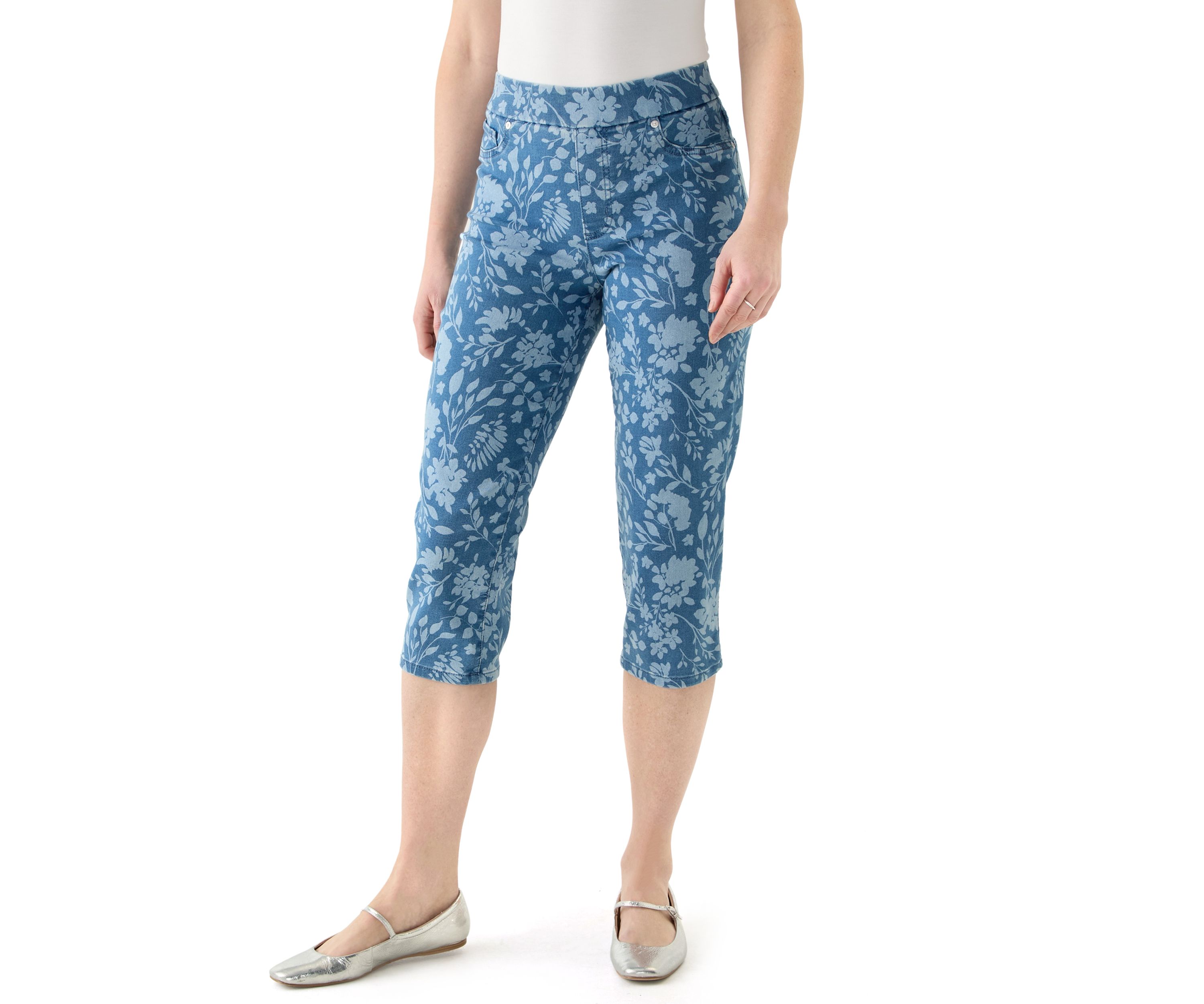 Womens Bicolor Floral Capri Jeans
