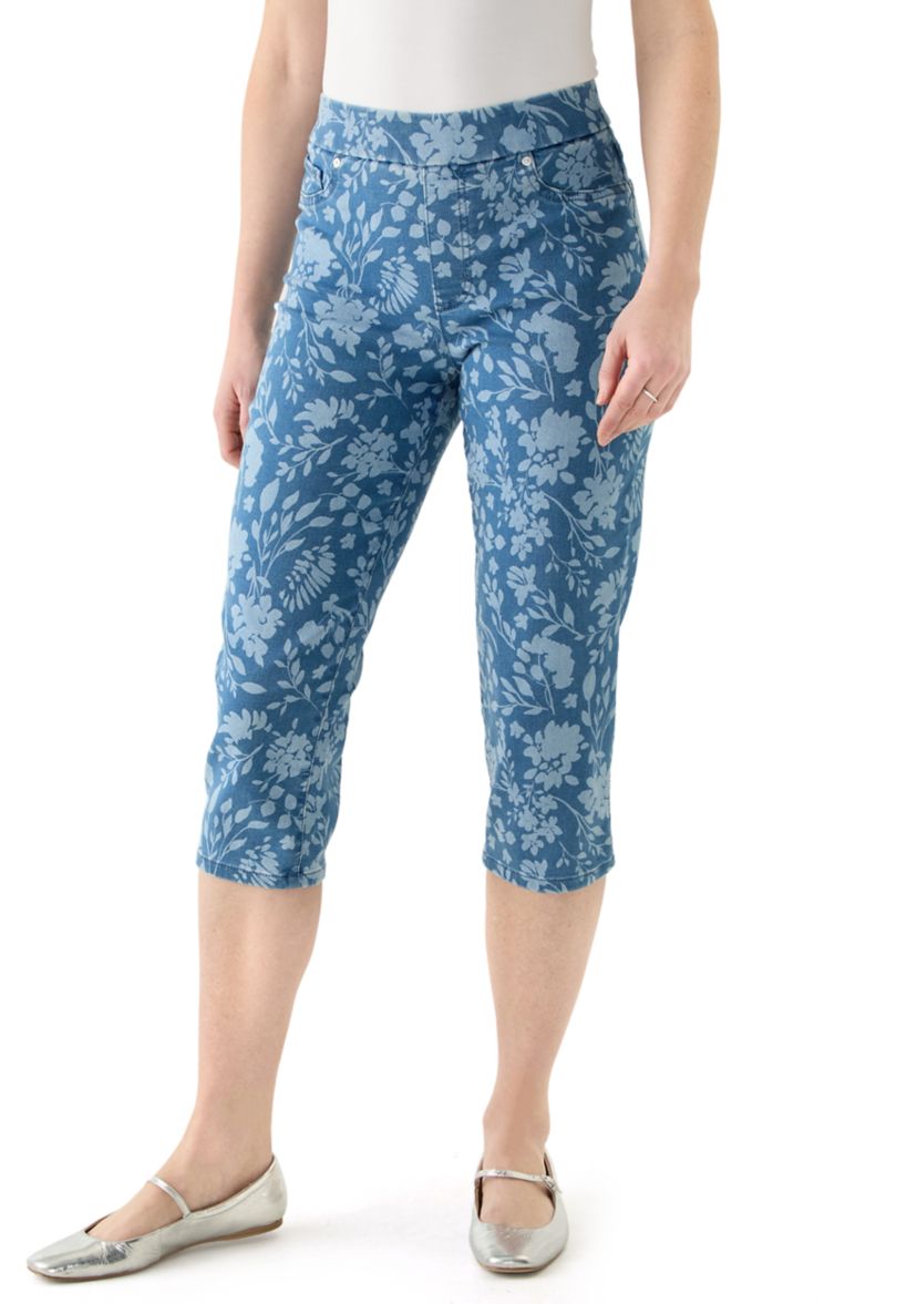 Womens Bicolor Floral Capri Jeans