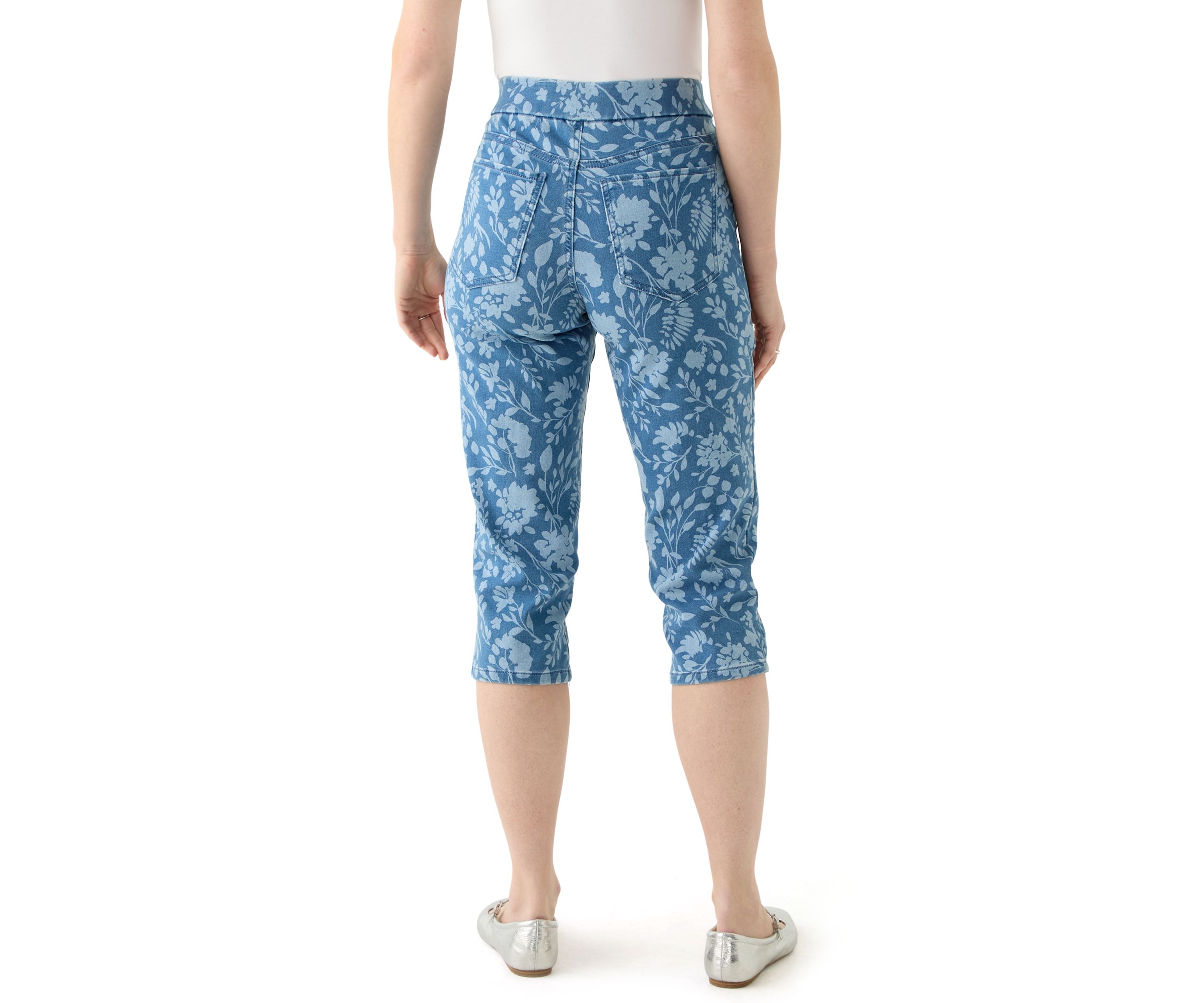 Womens Bicolor Floral Capri Jeans