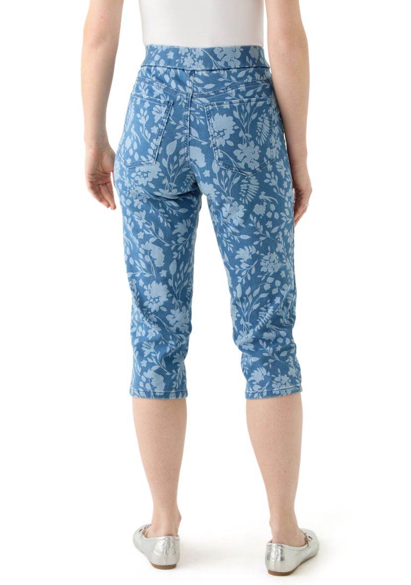 Womens Bicolor Floral Capri Jeans