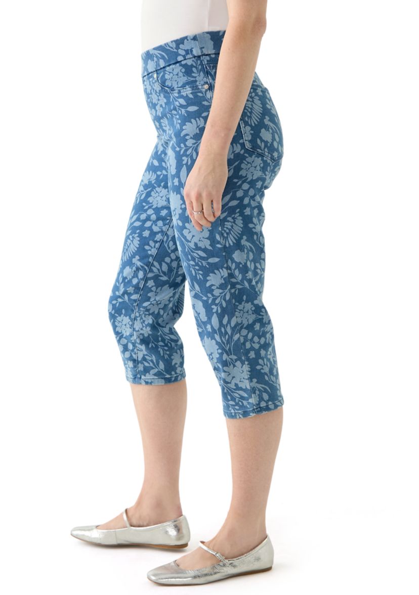 Womens Bicolor Floral Capri Jeans