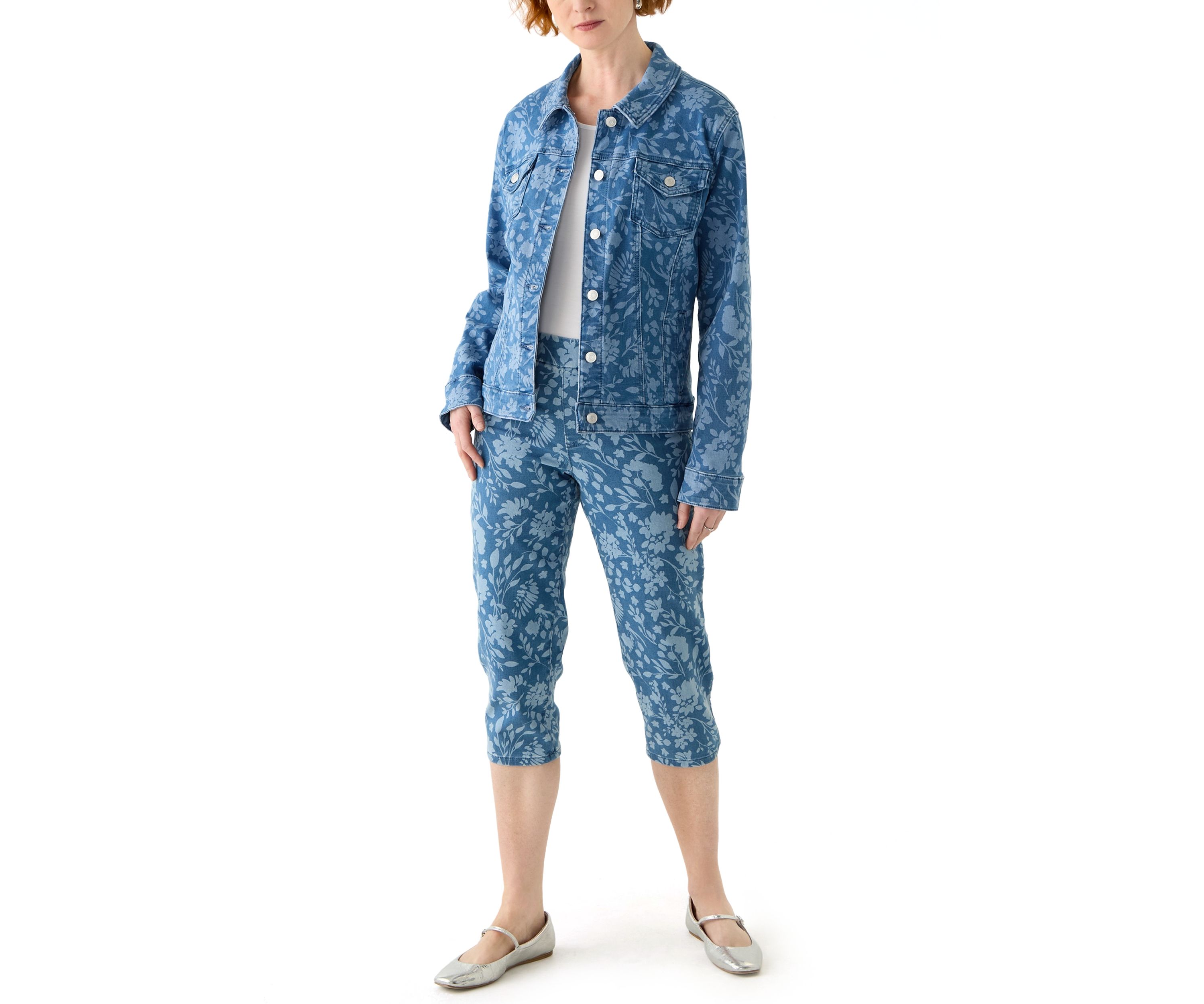 Womens Bicolor Floral Capri Jeans