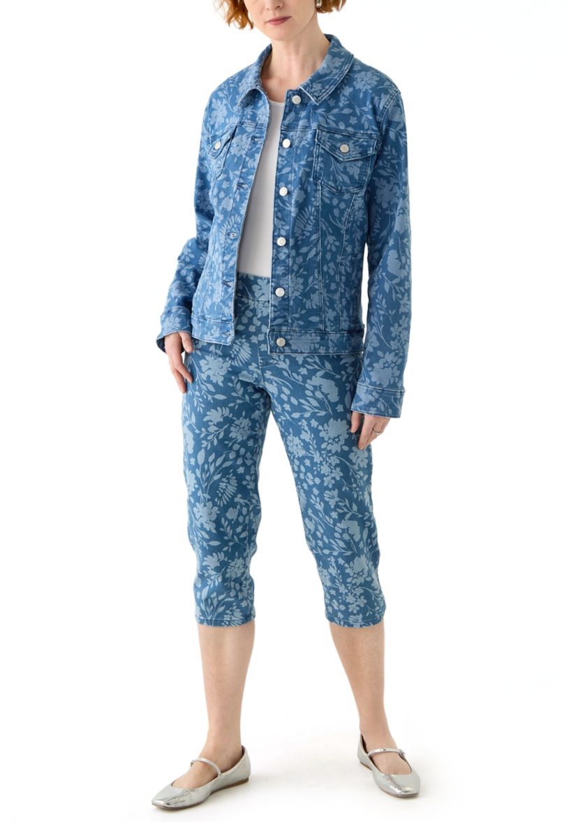 Womens Bicolor Floral Capri Jeans