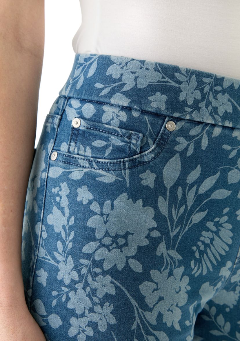 Womens Bicolor Floral Capri Jeans