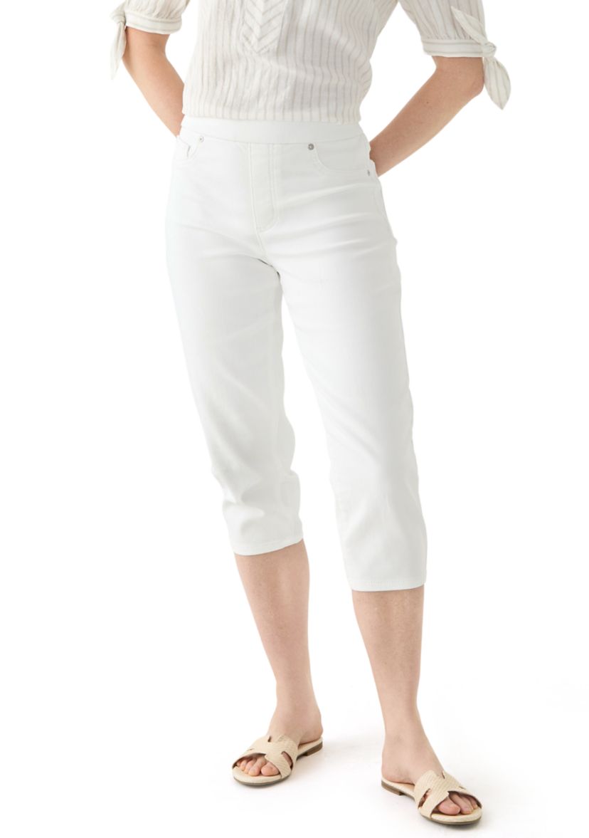 Womens White Knit Denim Capri Pants