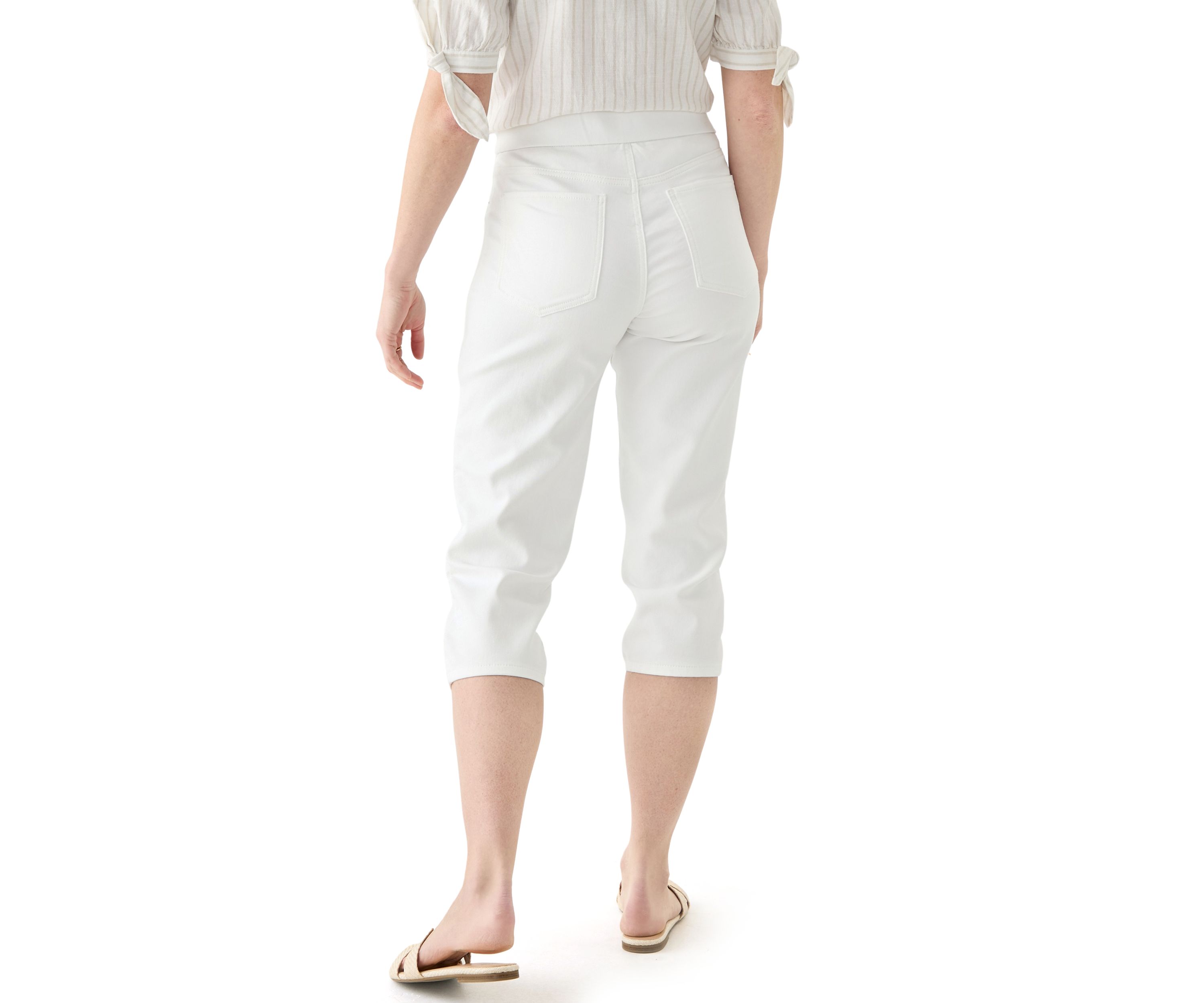 Womens White Knit Denim Capri Pants