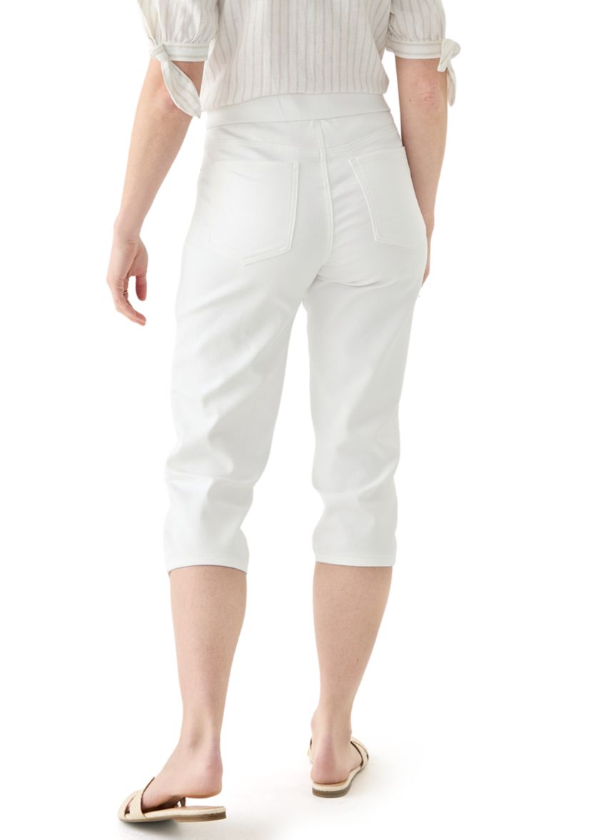 Womens White Knit Denim Capri Pants