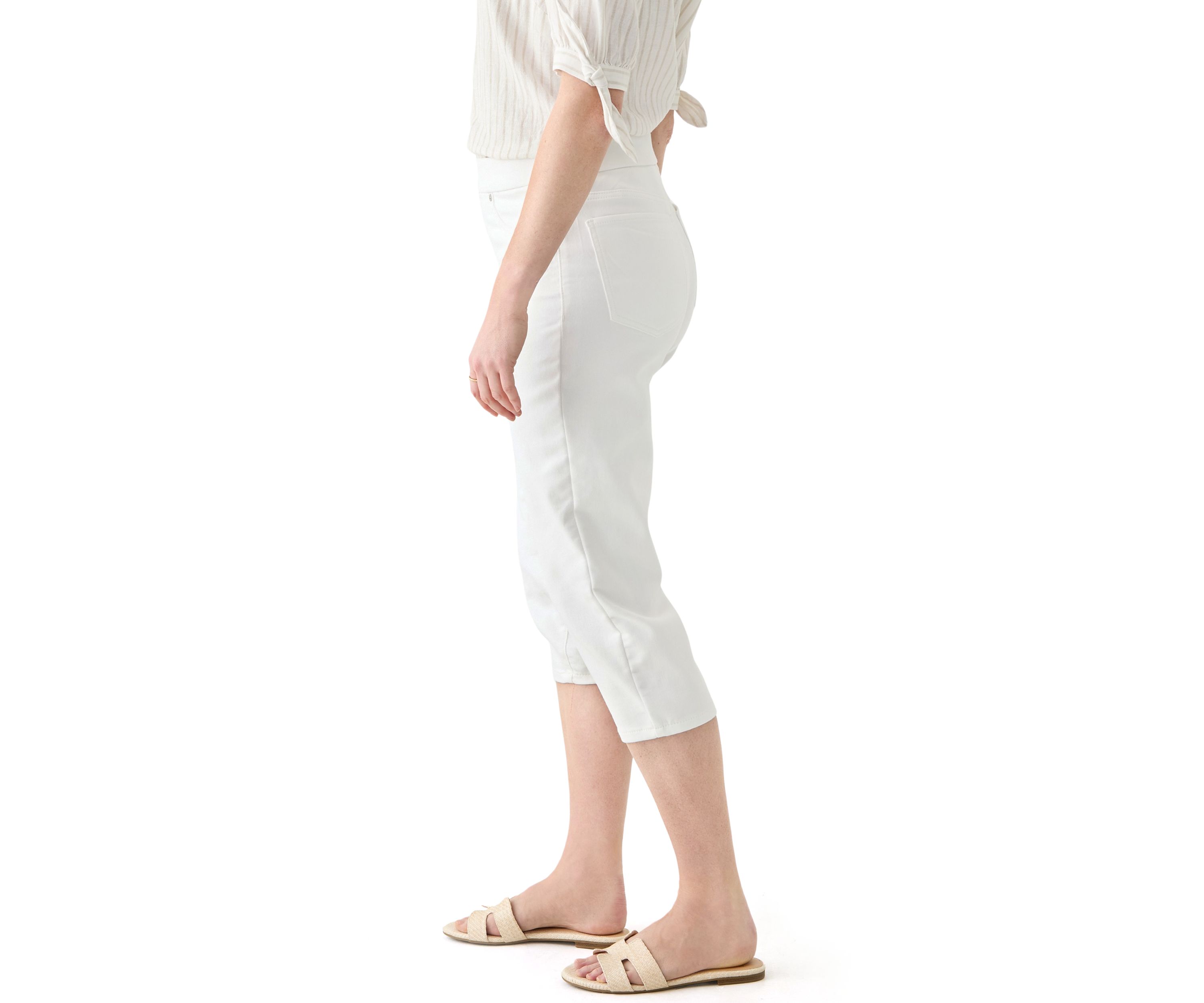 Womens White Knit Denim Capri Pants