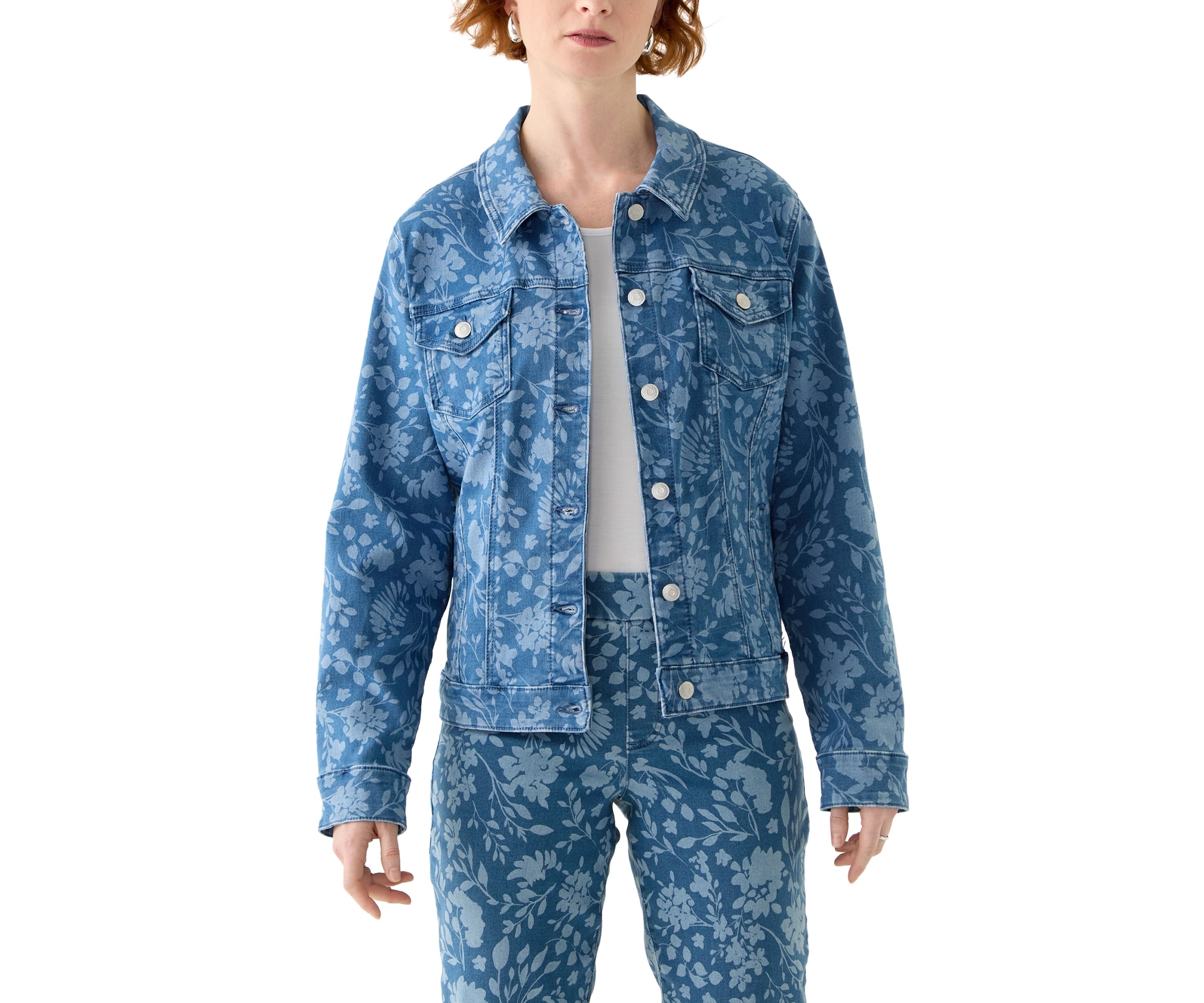 Womens Bicolor Floral Denim Jacket 