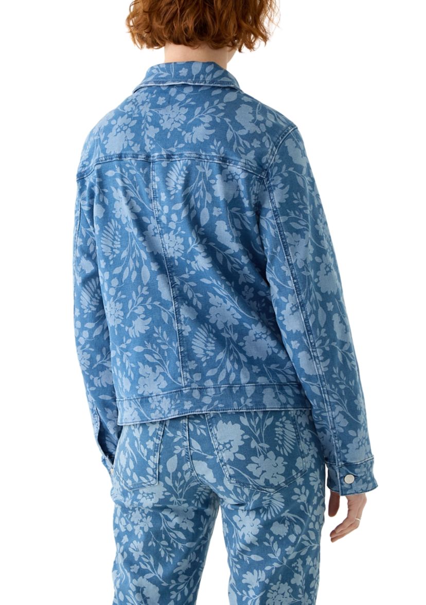 Womens Bicolor Floral Denim Jacket 