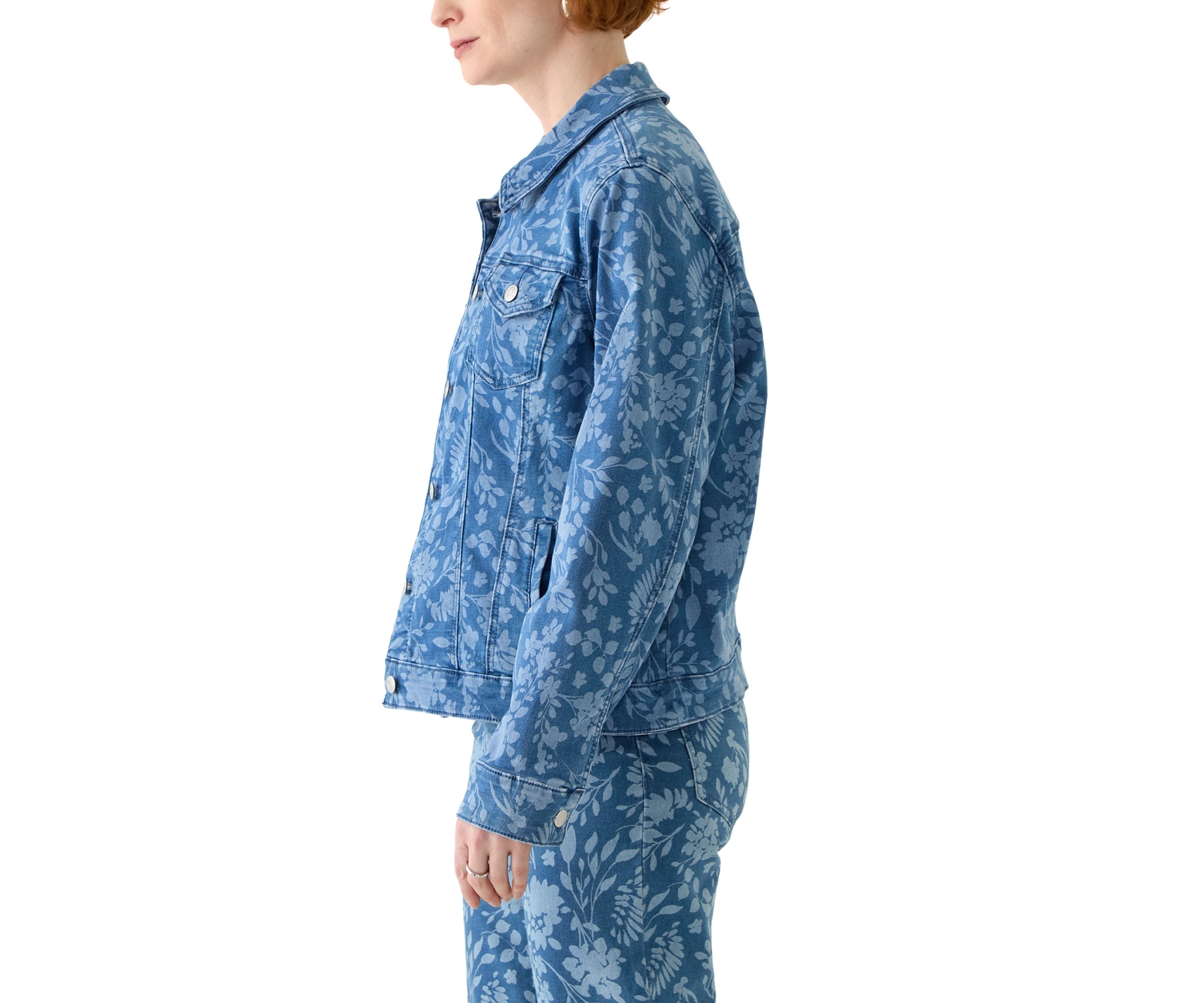 Womens Bicolor Floral Denim Jacket 
