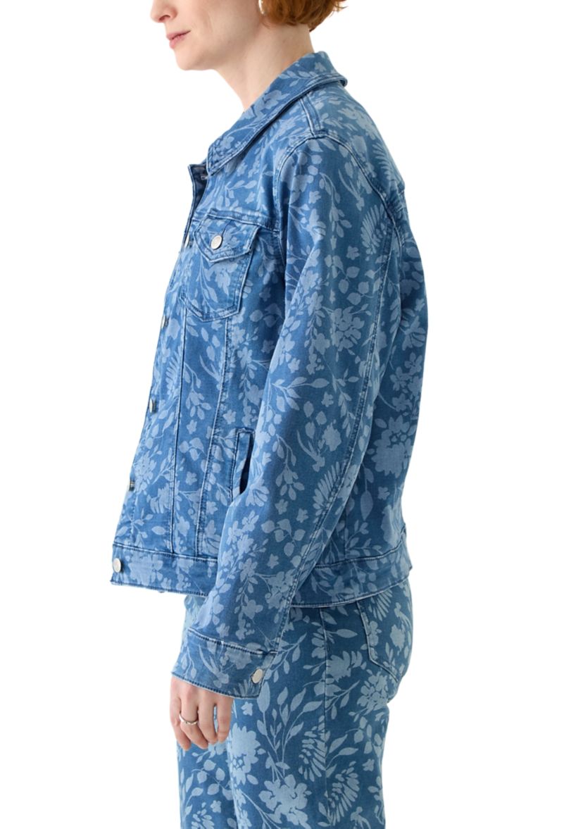 Womens Bicolor Floral Denim Jacket 