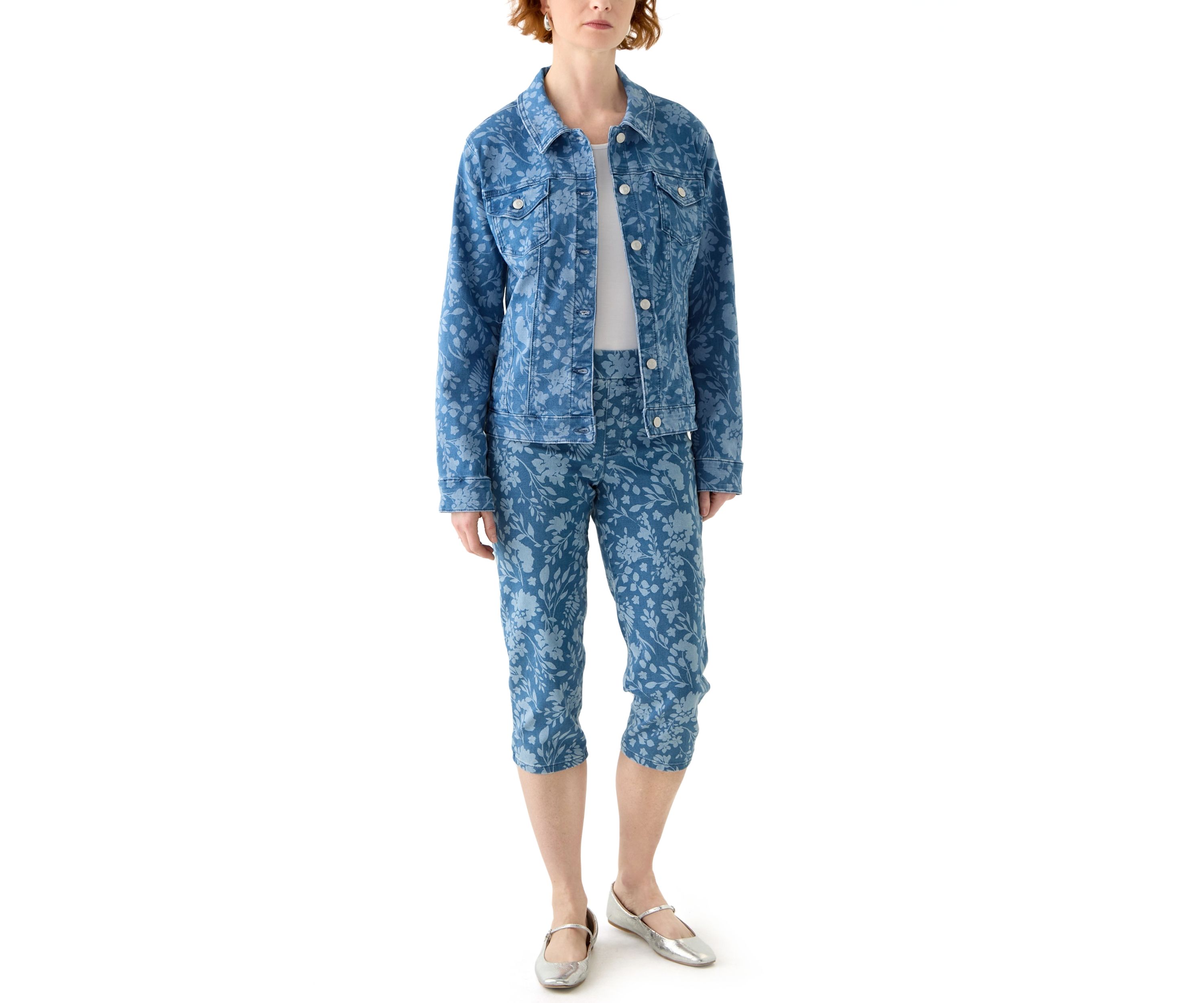 Womens Bicolor Floral Denim Jacket 