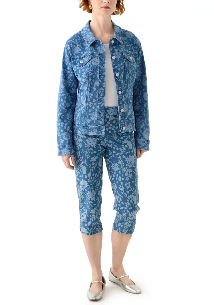 Womens Bicolor Floral Denim Jacket 