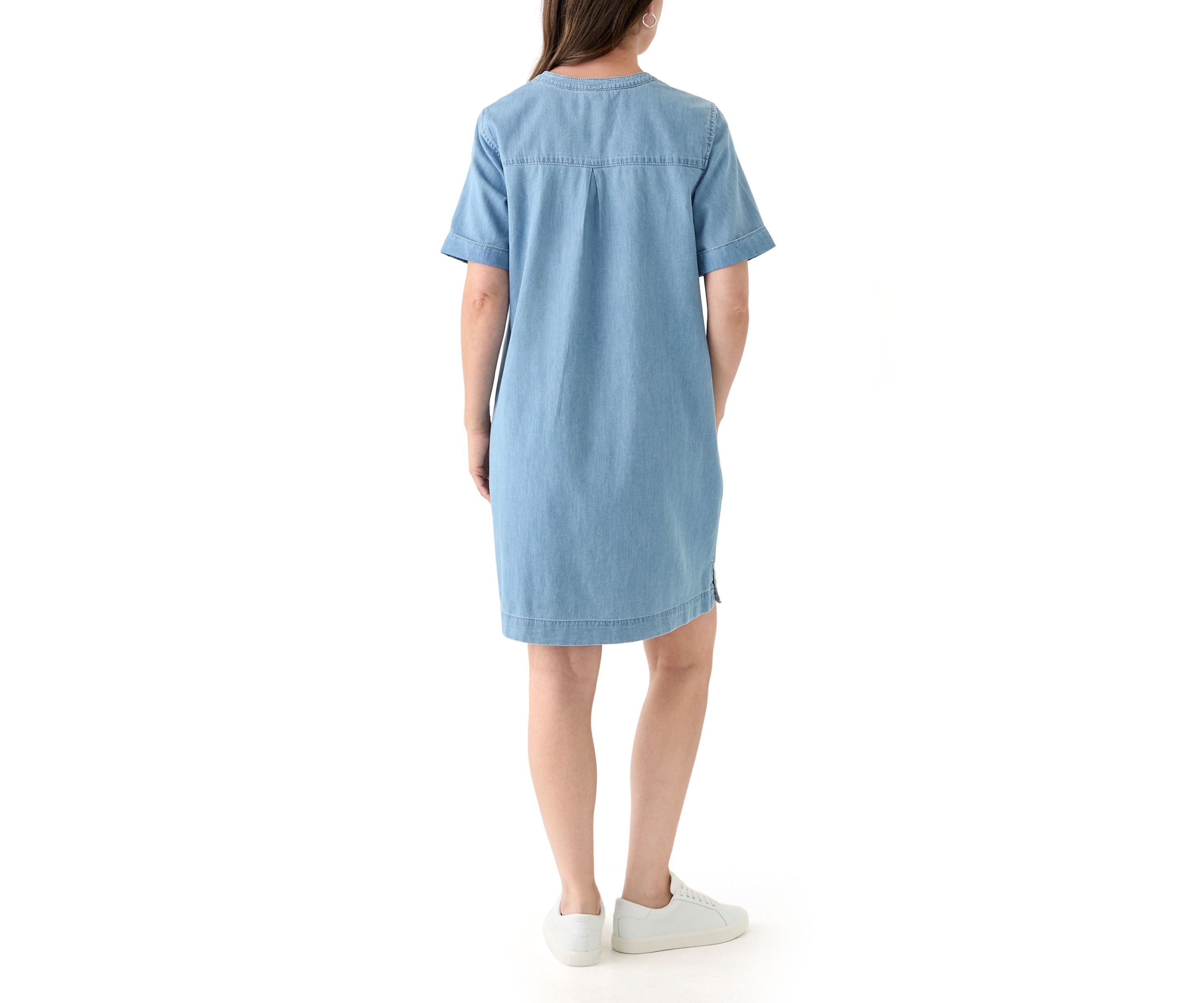 Womens Short Sleeve Mandarin Collar Denim Shift Dress