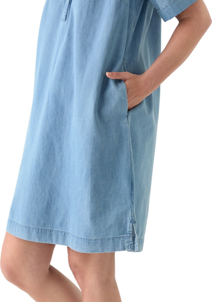 Womens Short Sleeve Mandarin Collar Denim Shift Dress