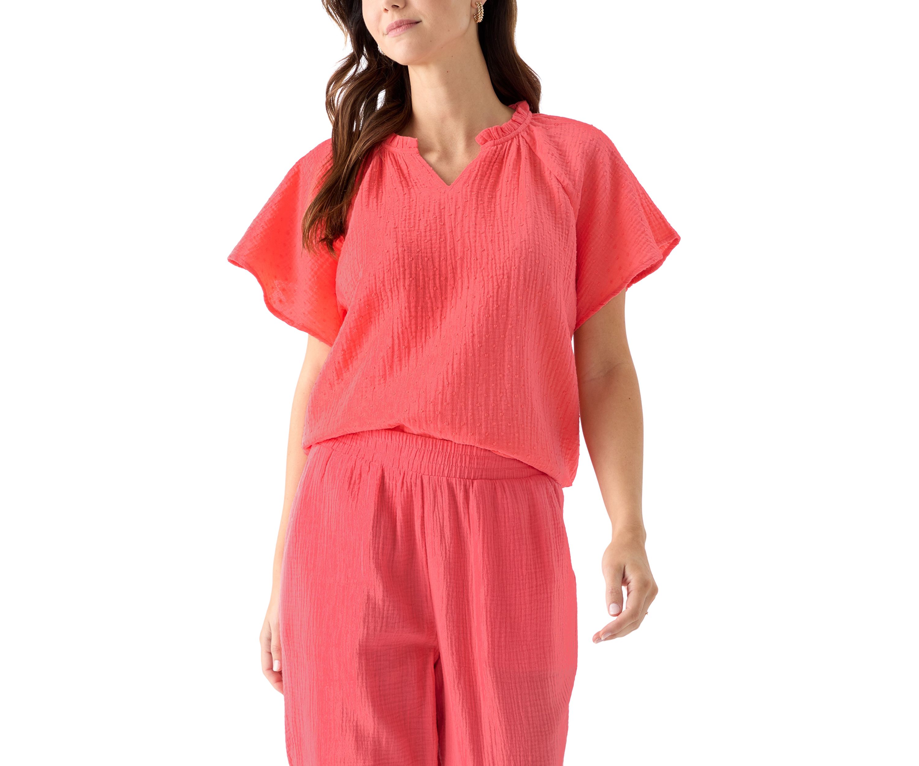 Womens Flutter Sleeve Gauze Top 